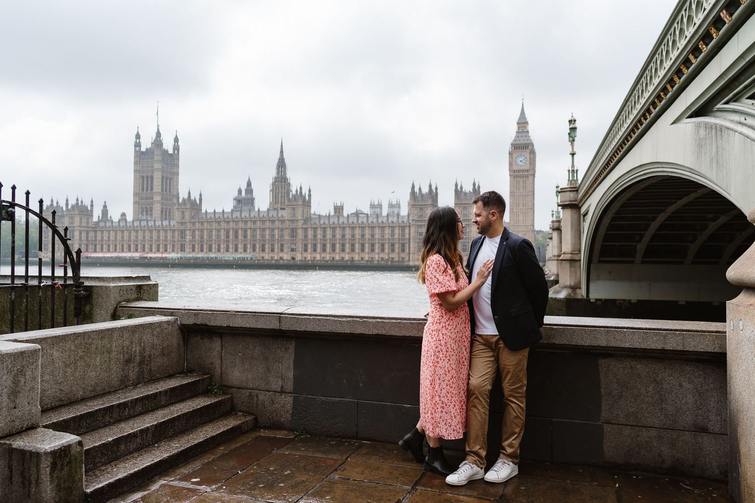Alitha & James in Londons iconic big ben westminster in Spring for their exciting Engagement / Pre-Wedding photoshoot engagement ring