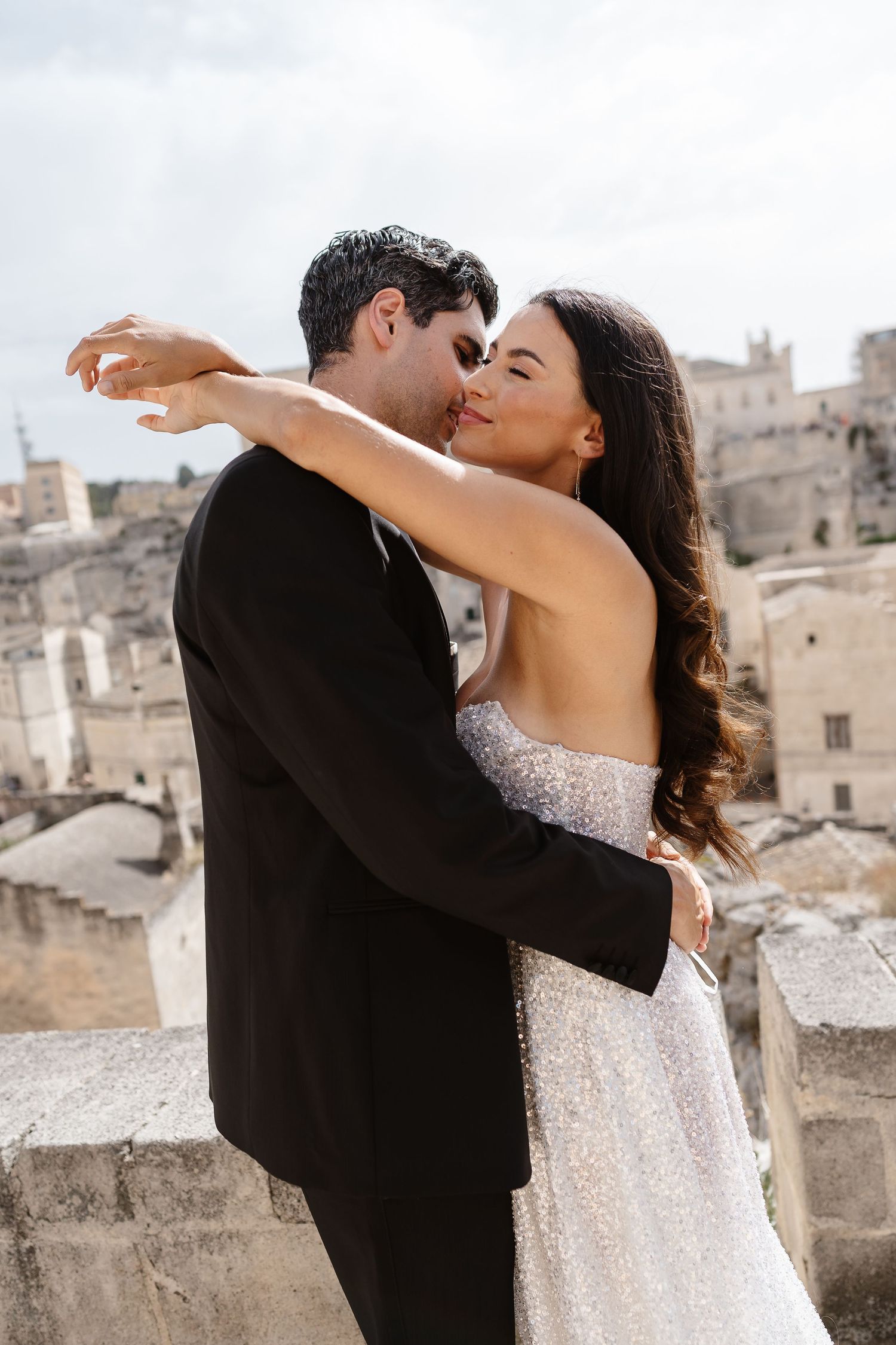 Romantic embrace-intimate moment. Destination Elopement Italy