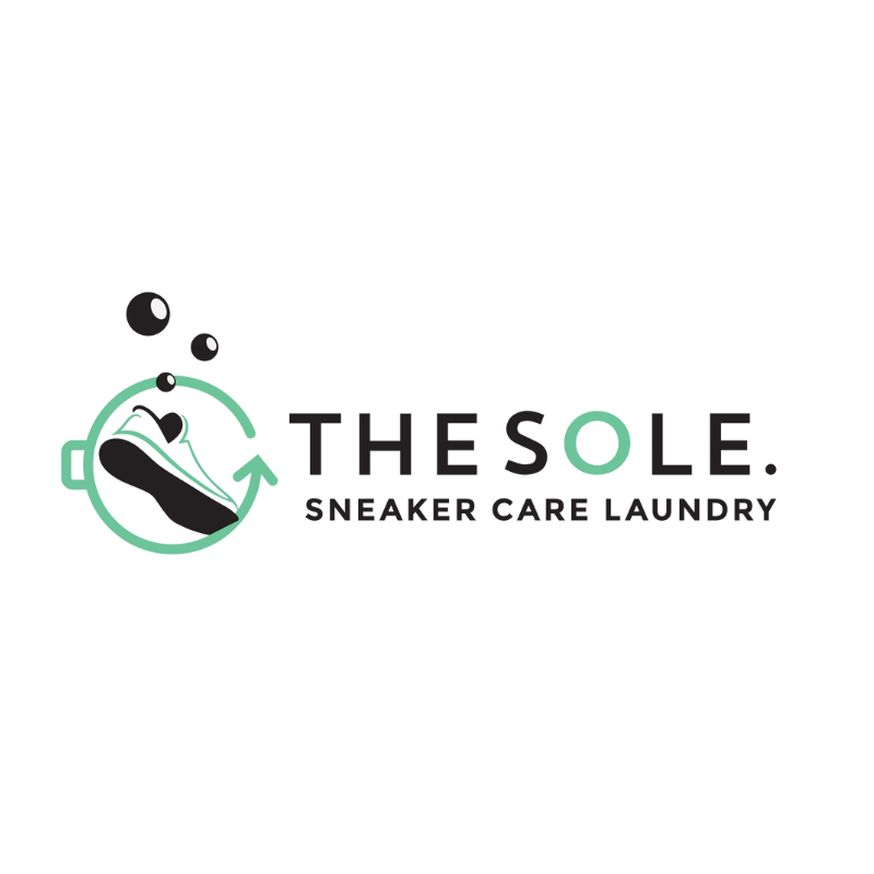The Sole sneaker care laundry logo with a green circle, shoe icon, and bubbles on white background.