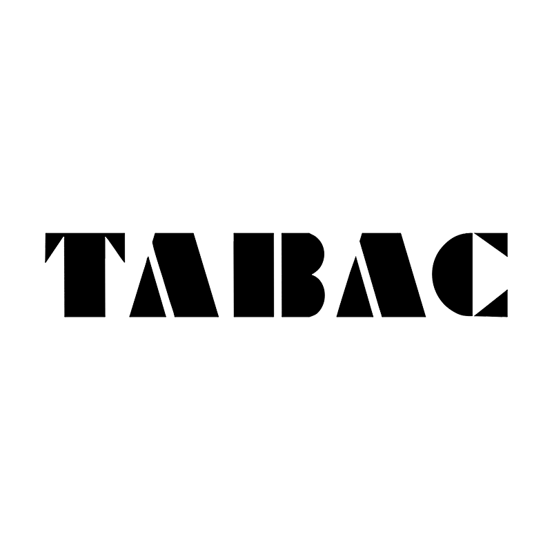 TABAC brand logo in bold black stencil-style block letters on a white background.