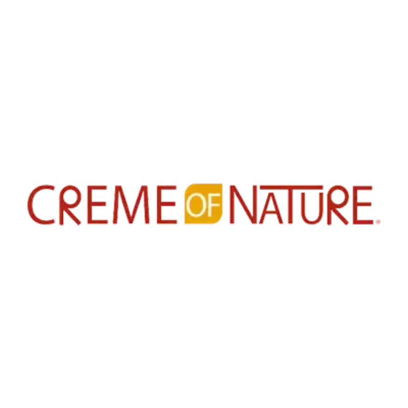 Creme of Nature hair care brand logo in red and gold lettering on a white background.