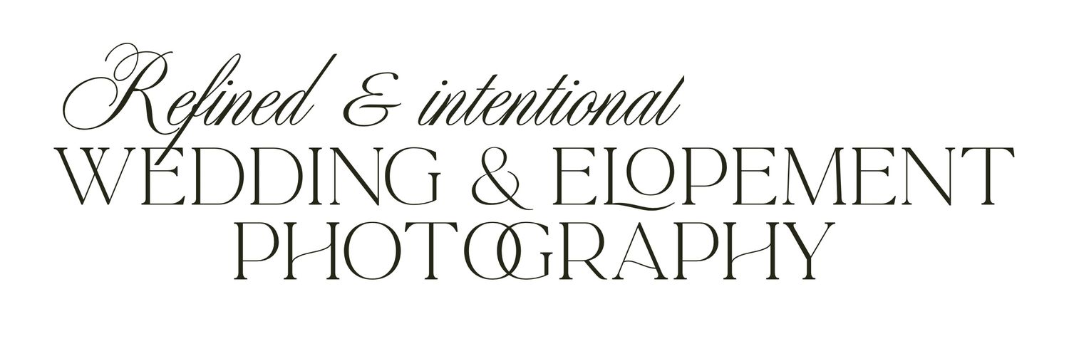 Elegant wedding and elopement photography logo with refined serif typography on white background.
