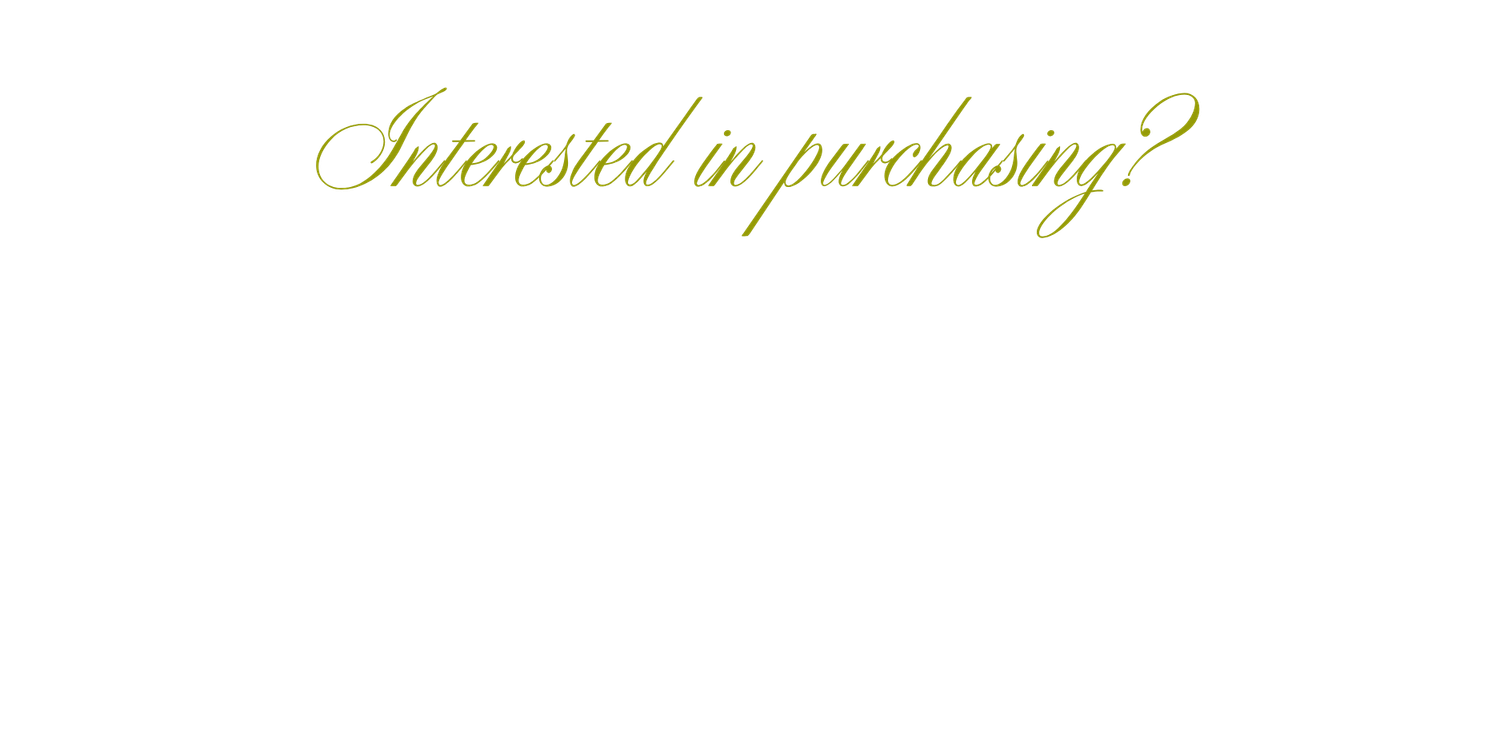 Elegant cursive text reading 'Interested in purchasing?' in olive green on a white background.