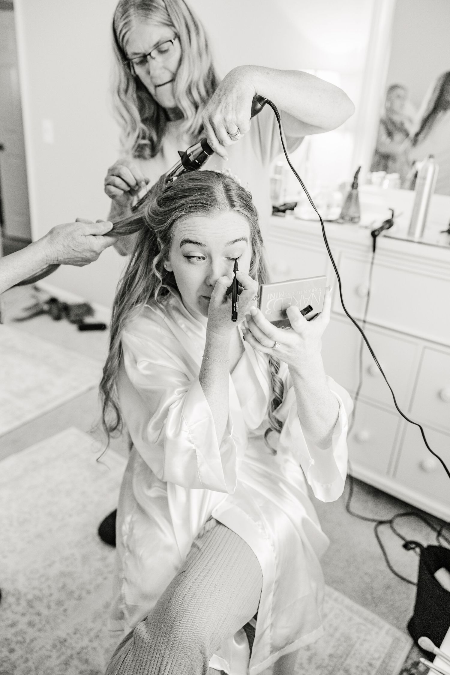 Wedding preparation scene with styling tools and beauty services wedding groom bride wilmington North Carolina photographer light and airy