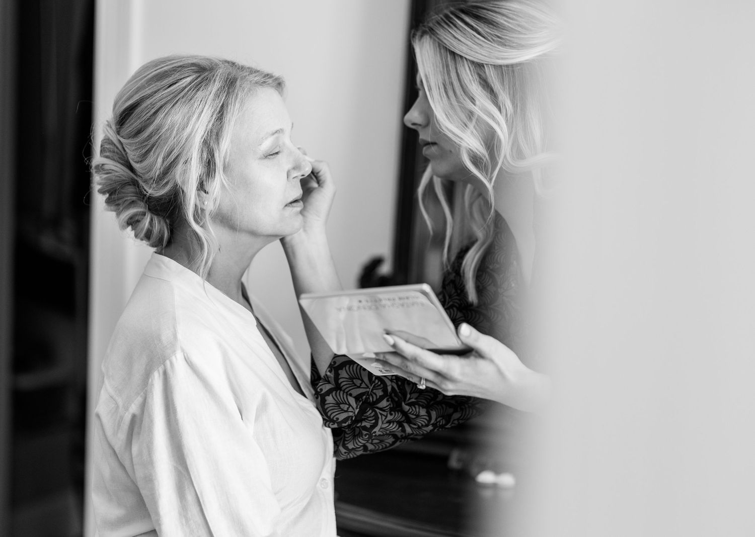 Black and white portrait series showing makeup  landfall wedding bride groom light and airy classic wilmington Wrightsville Beach