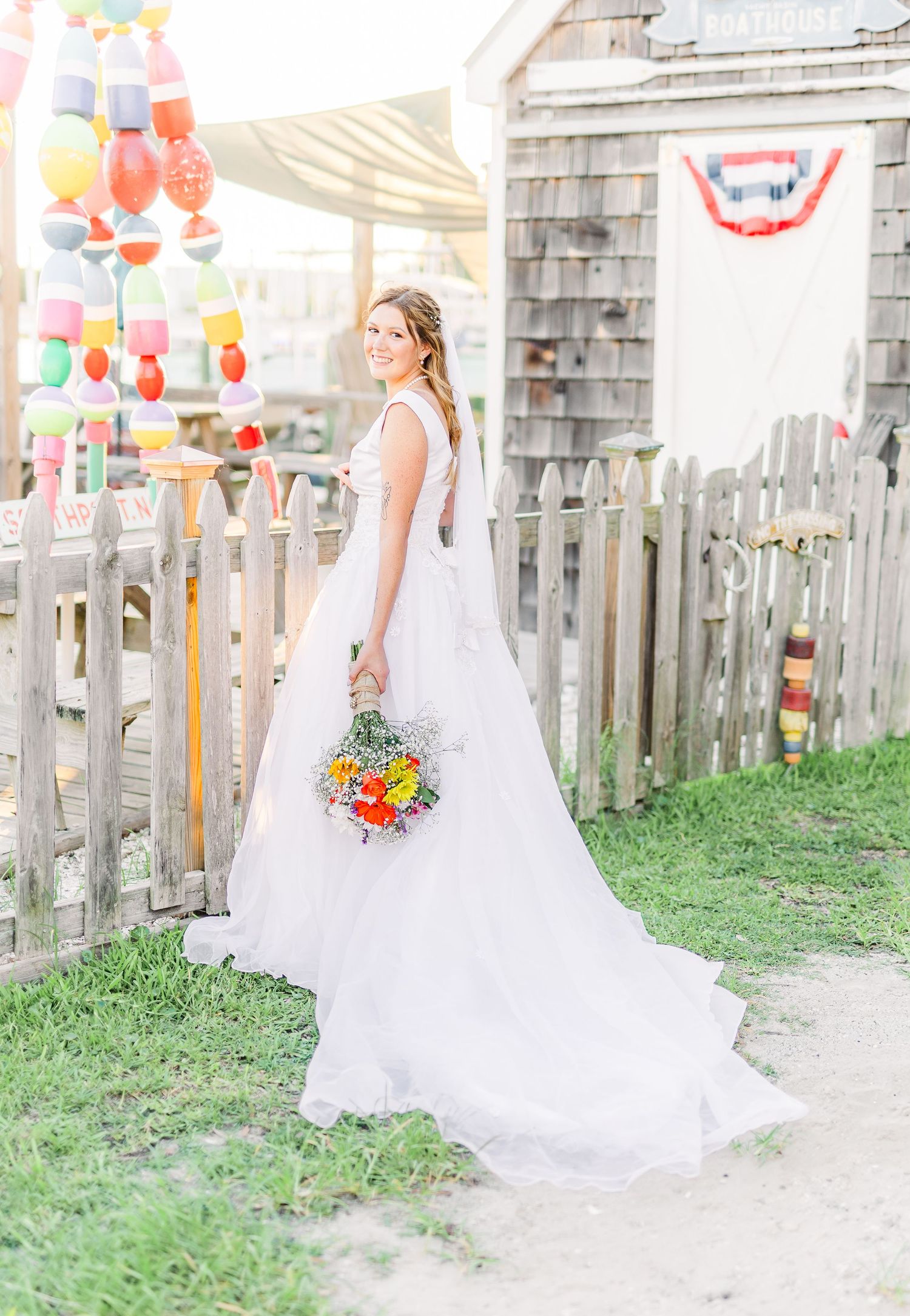 Bride in flowing white dress southport elopement wedding bride groom light and airy classic