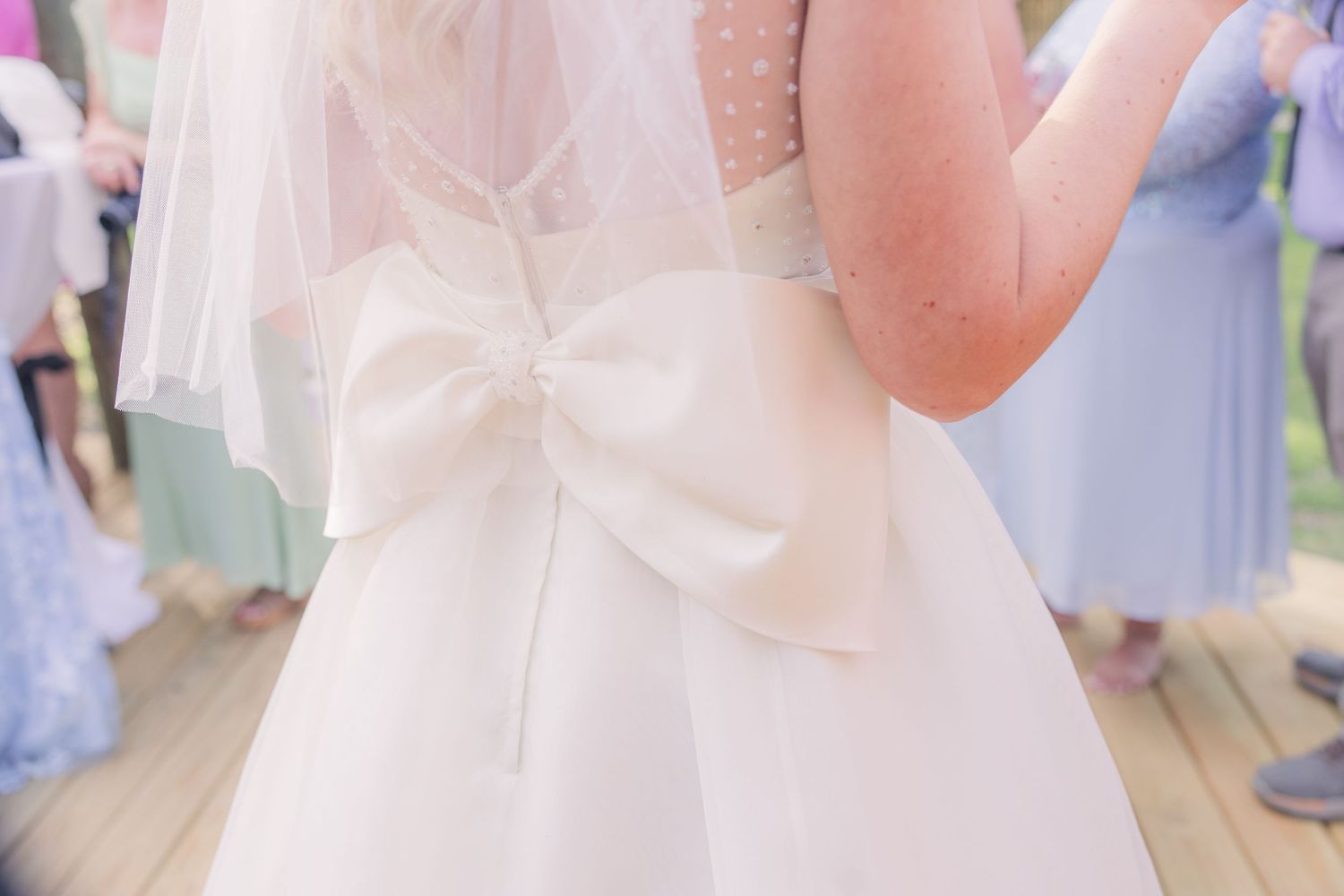 Close-up details of white wedding dress and veil wedding groom bride wilmington photographer light and airy classic Wrightsville Beach