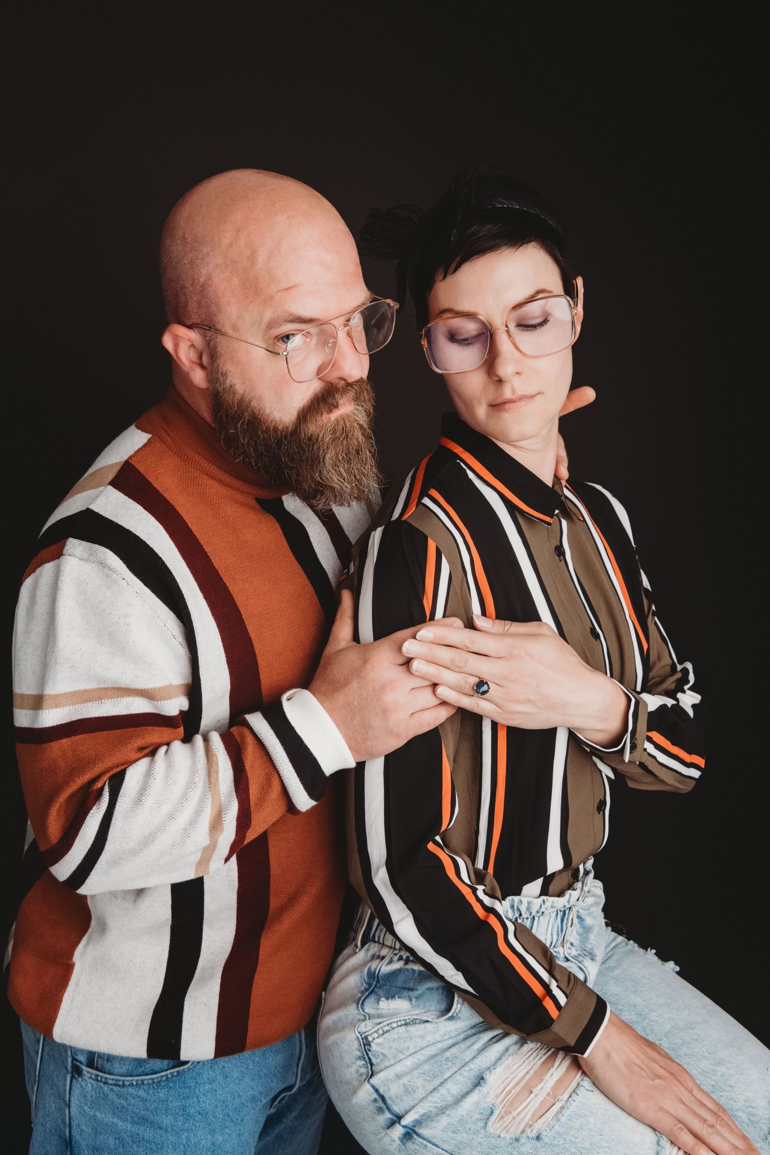 Moody studio couples portrait with dramatic lighting photographed in Walla Walla