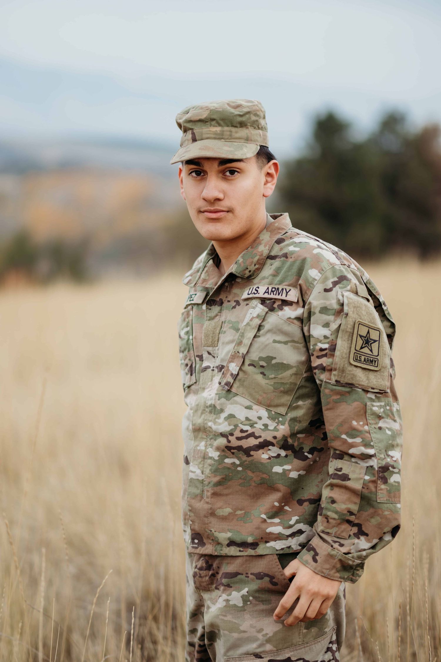 A portrait of a young man in his military outfit, taken by a senior photographer in Walla Walla.