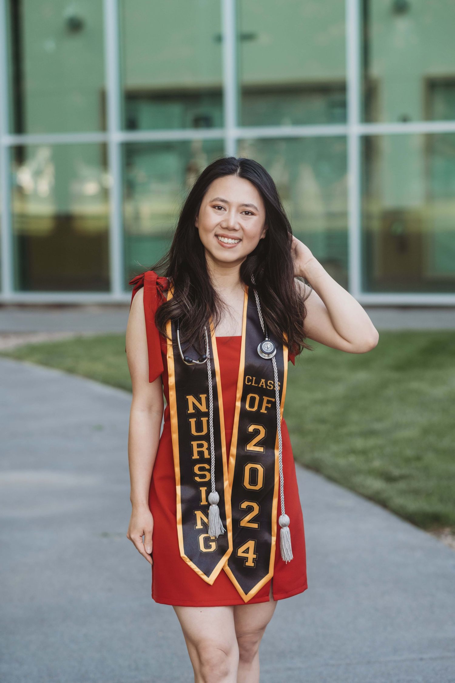 A graduation portrait of a nursing student, graduating from Walla Walla Community College.