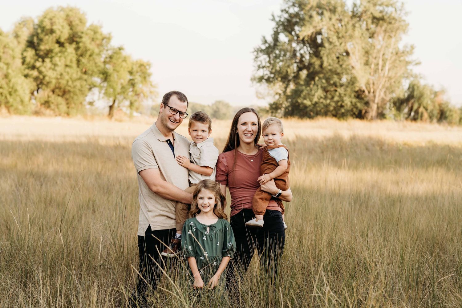 A family of five smiles for the camera at Whitman Mission in Walla Walla.