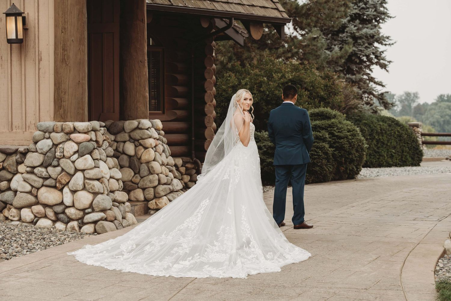 Bride getting ready for the first look with her groom at Yellow Hawk resort in Walla Walla