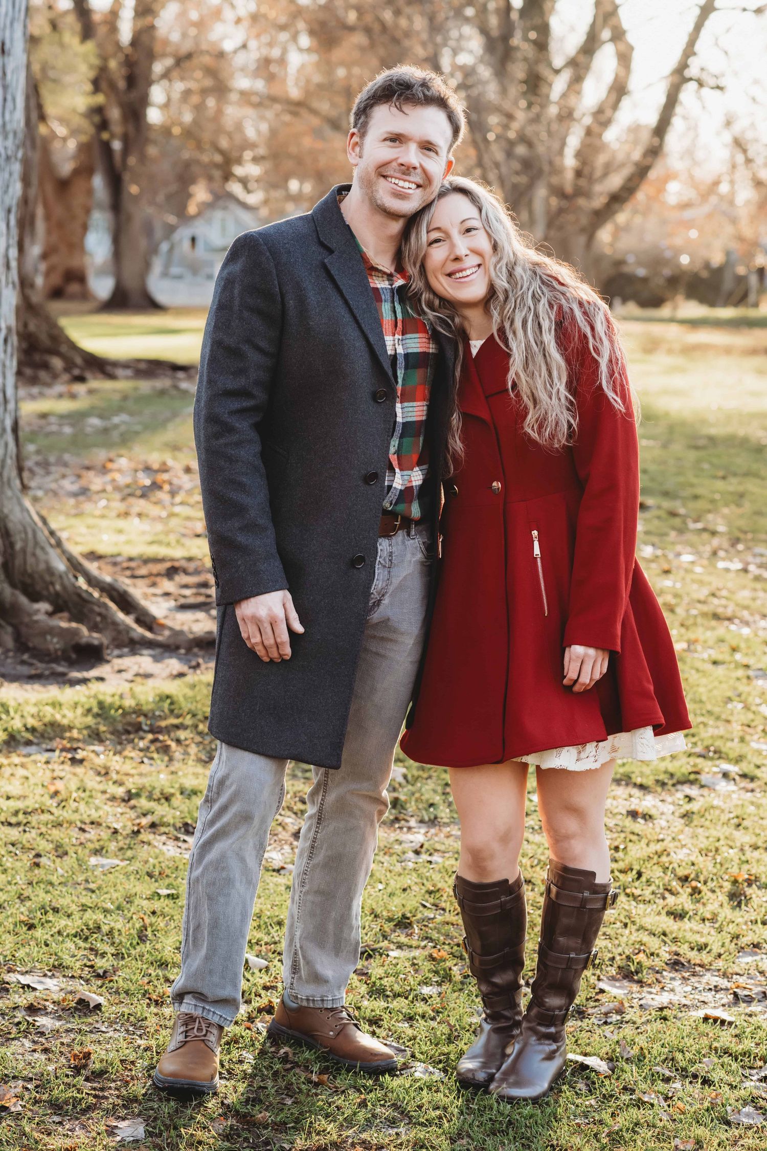 Portrait of a couple standing close to each other at Pioneer Park in Walla Walla.