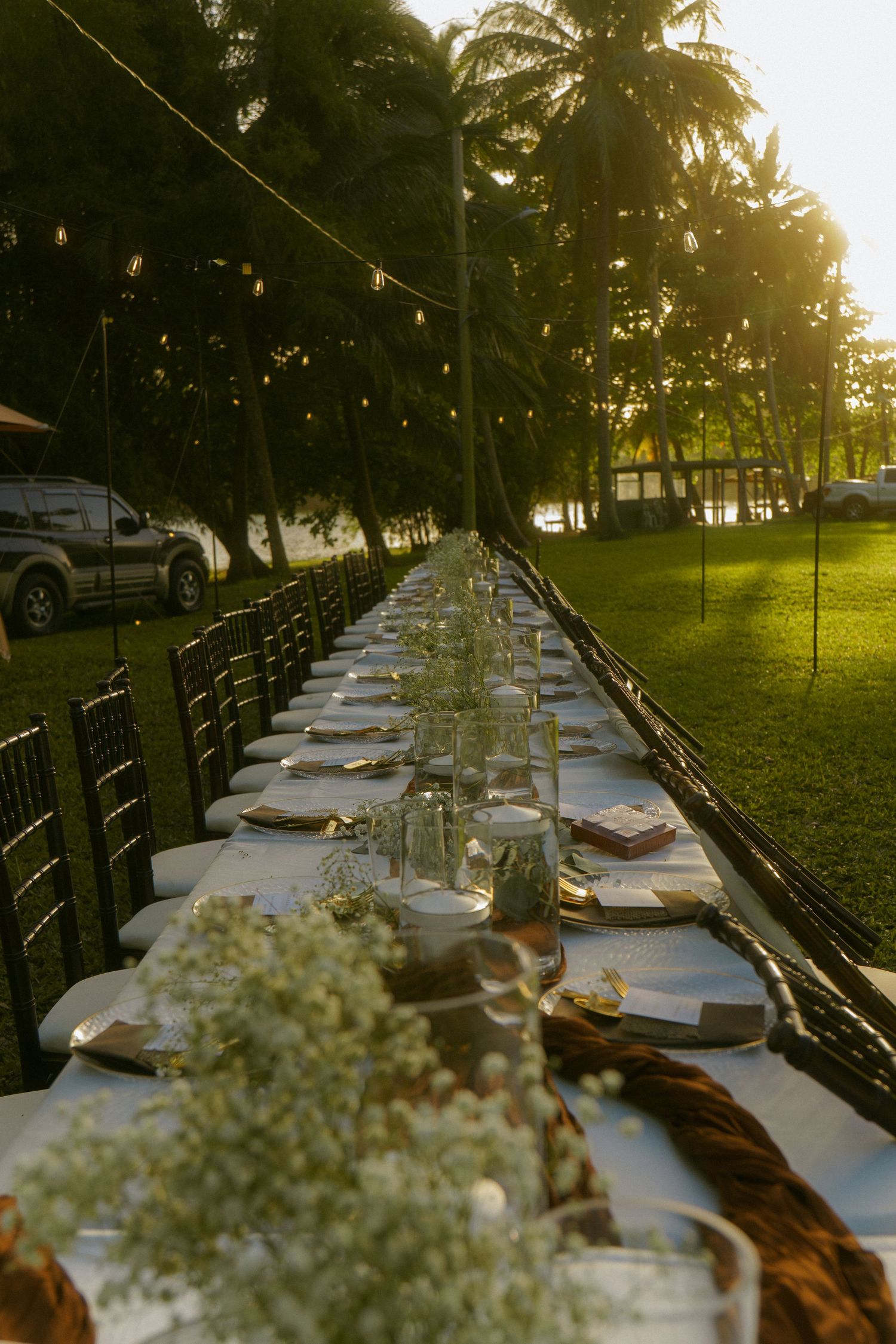 wedding dinner table with beautiful flowers and rustic decoration.