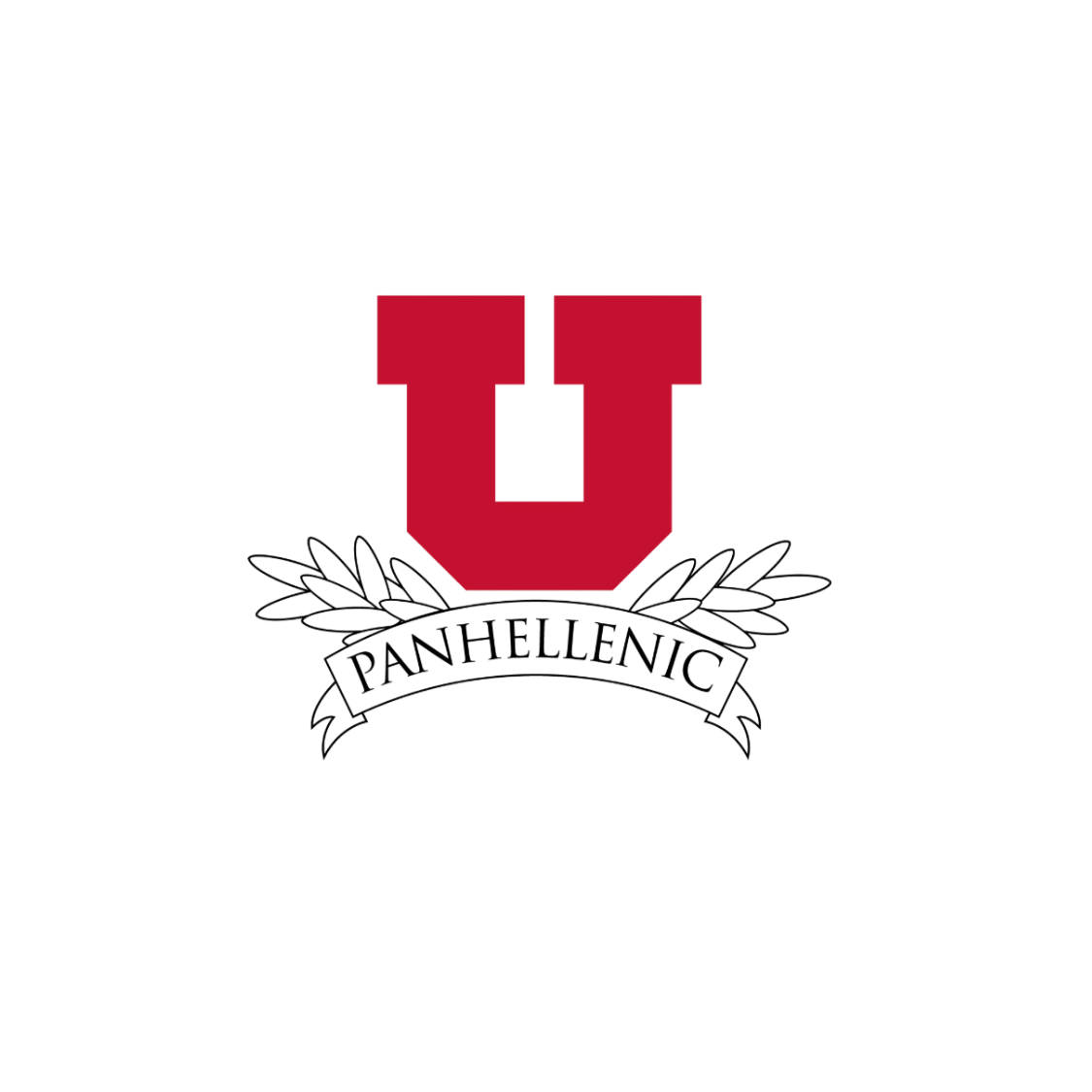 Red university emblem with Panhellenic text and wing designs.