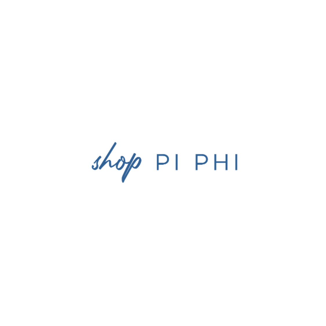 Blue Pi Phi shop logo text on white background.