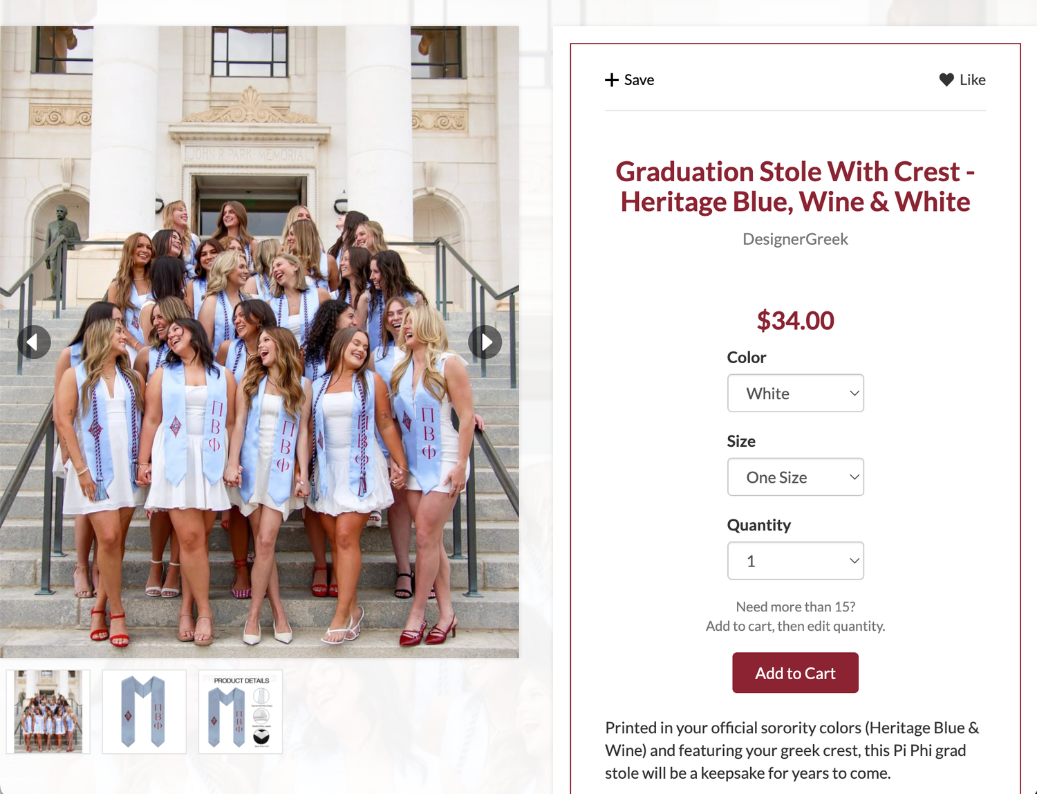 Group wearing matching light blue and white outfits posing on grand stone steps of a building.