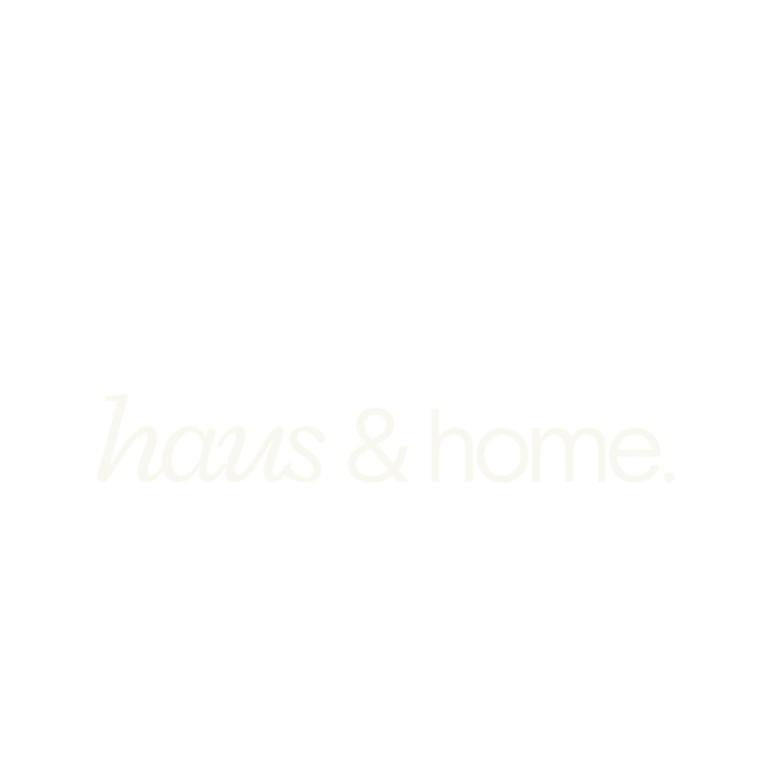 Haus and home business logo of 3 black stacked plates with mug on top, over a cream light coloured textured house shape on black background