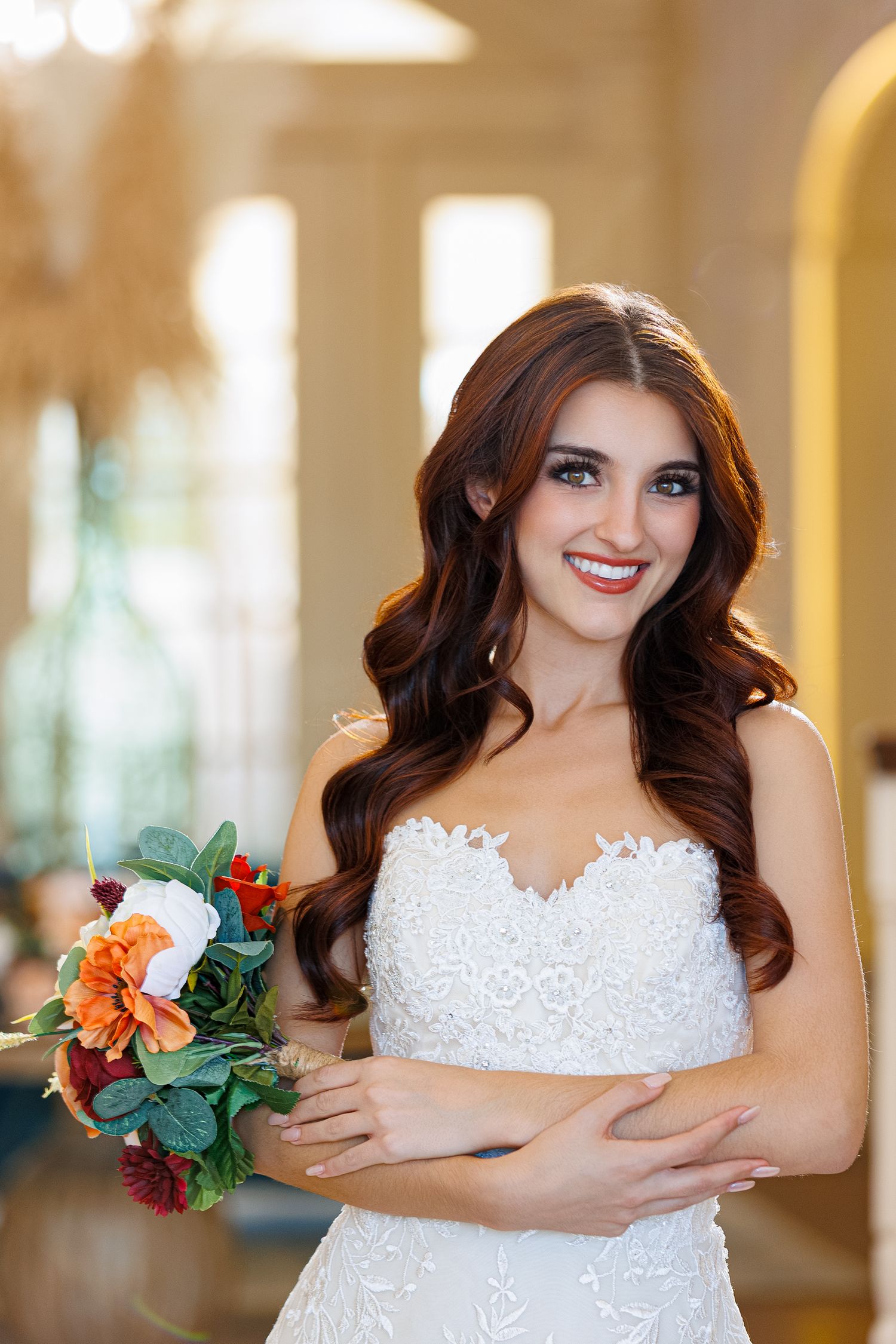 bridal portrait with bride in warm autumn colors