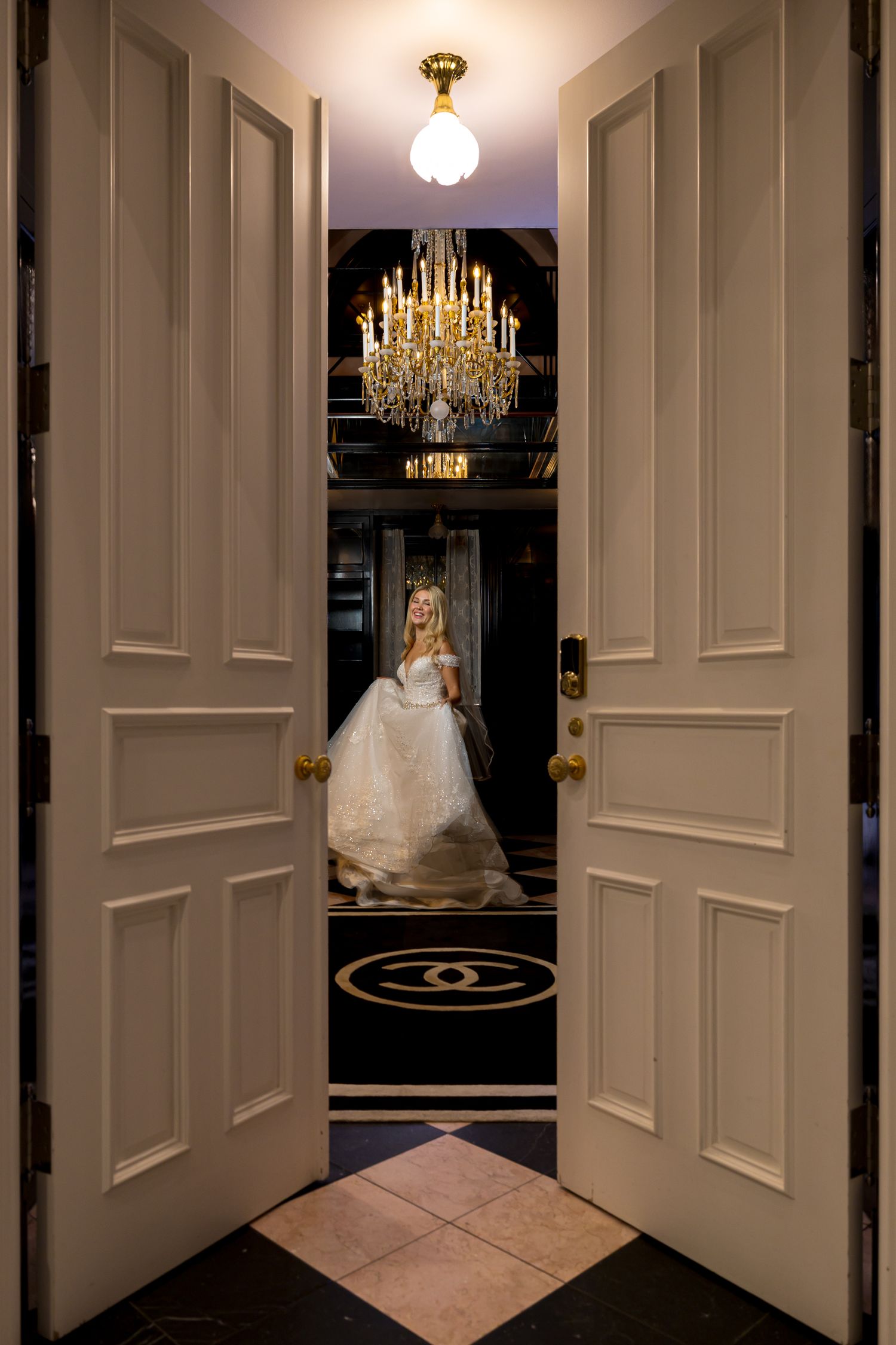 bride in custom closet at the Olana