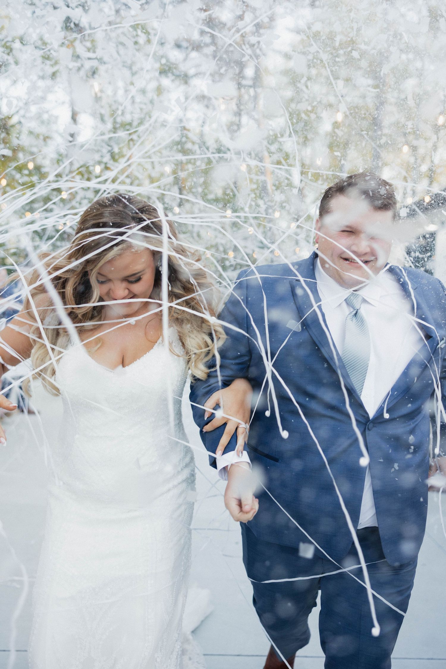 Wedding party having fun with confetti in a creative photo sequence.
