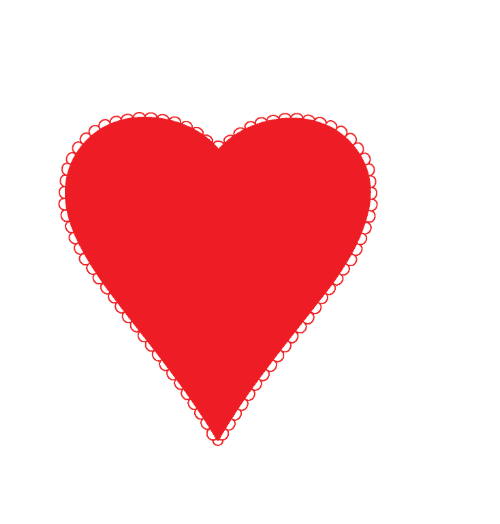 Red decorative hearts with lace borders arranged in descending size order.