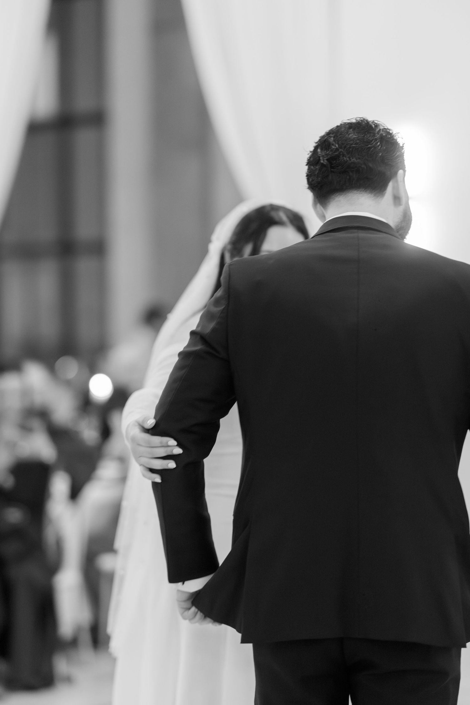 Black and white sequence of newlyweds during their first dance at reception. Arbor Midtown wedding photographer