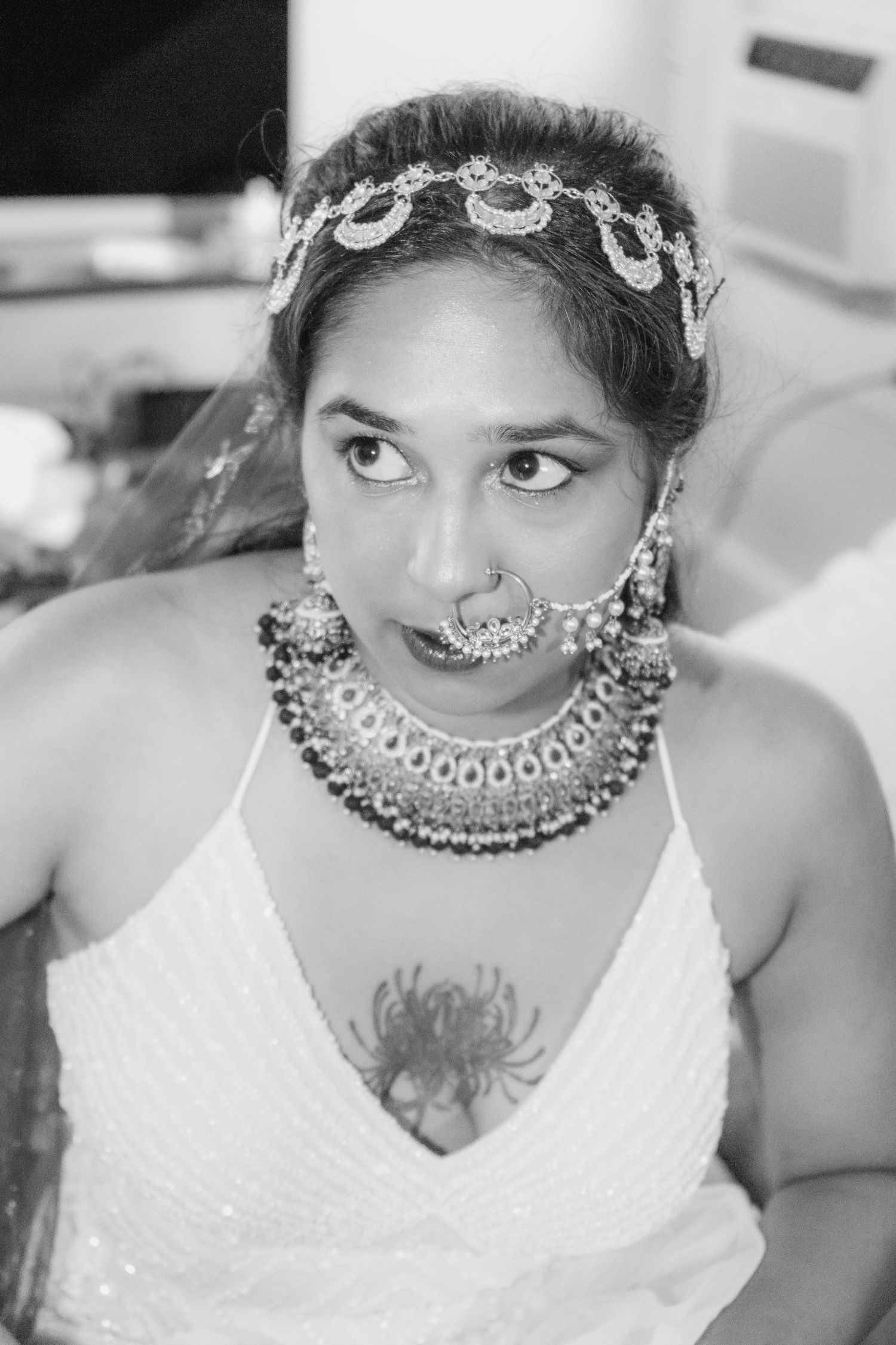 Traditional bridal jewelry and accessories shown in detailed black and white portraits. Rochester outdoor wedding photographer