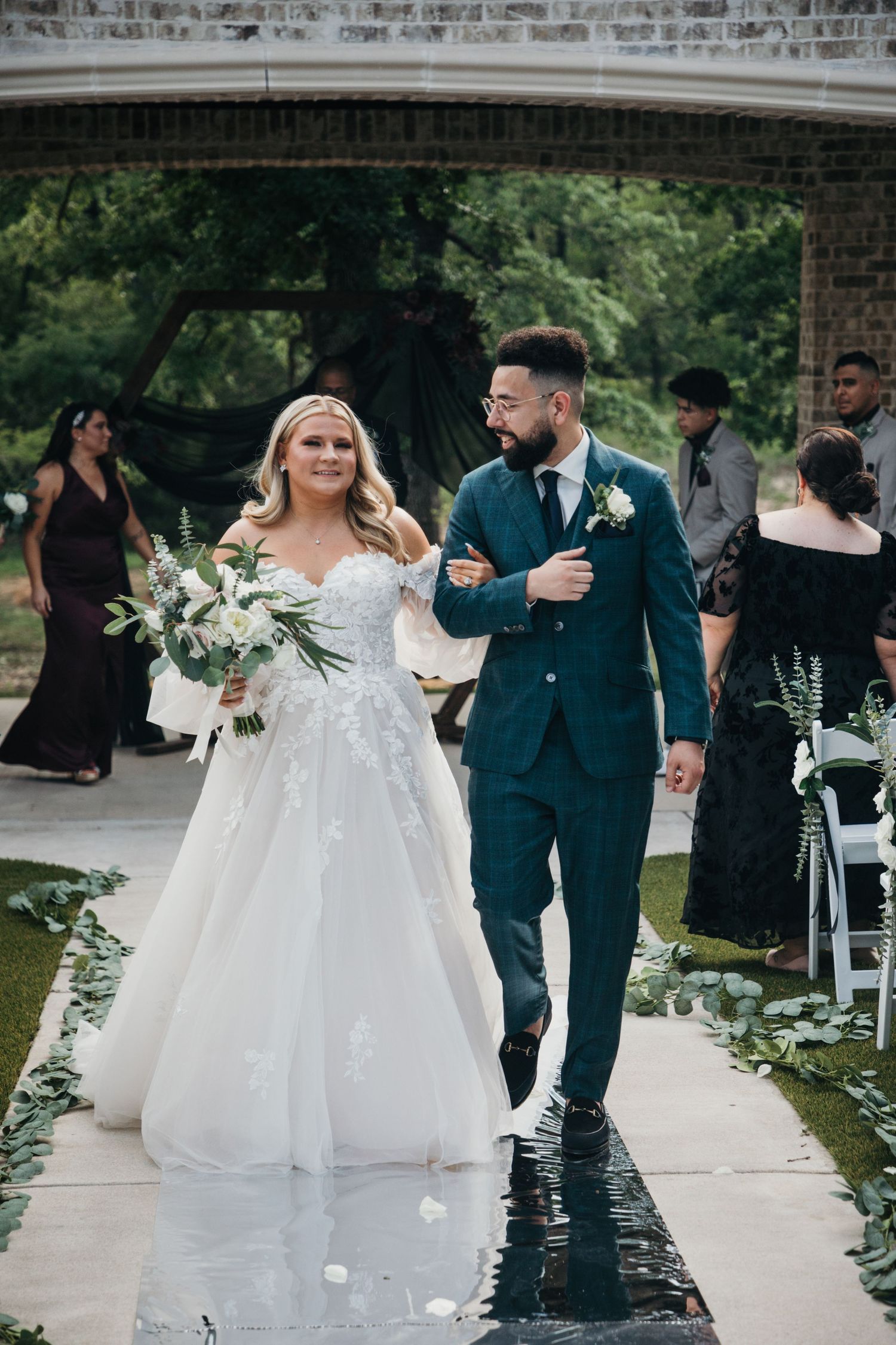 Outdoor wedding ceremony Austin Texas - bride and groom recessional natural light photography