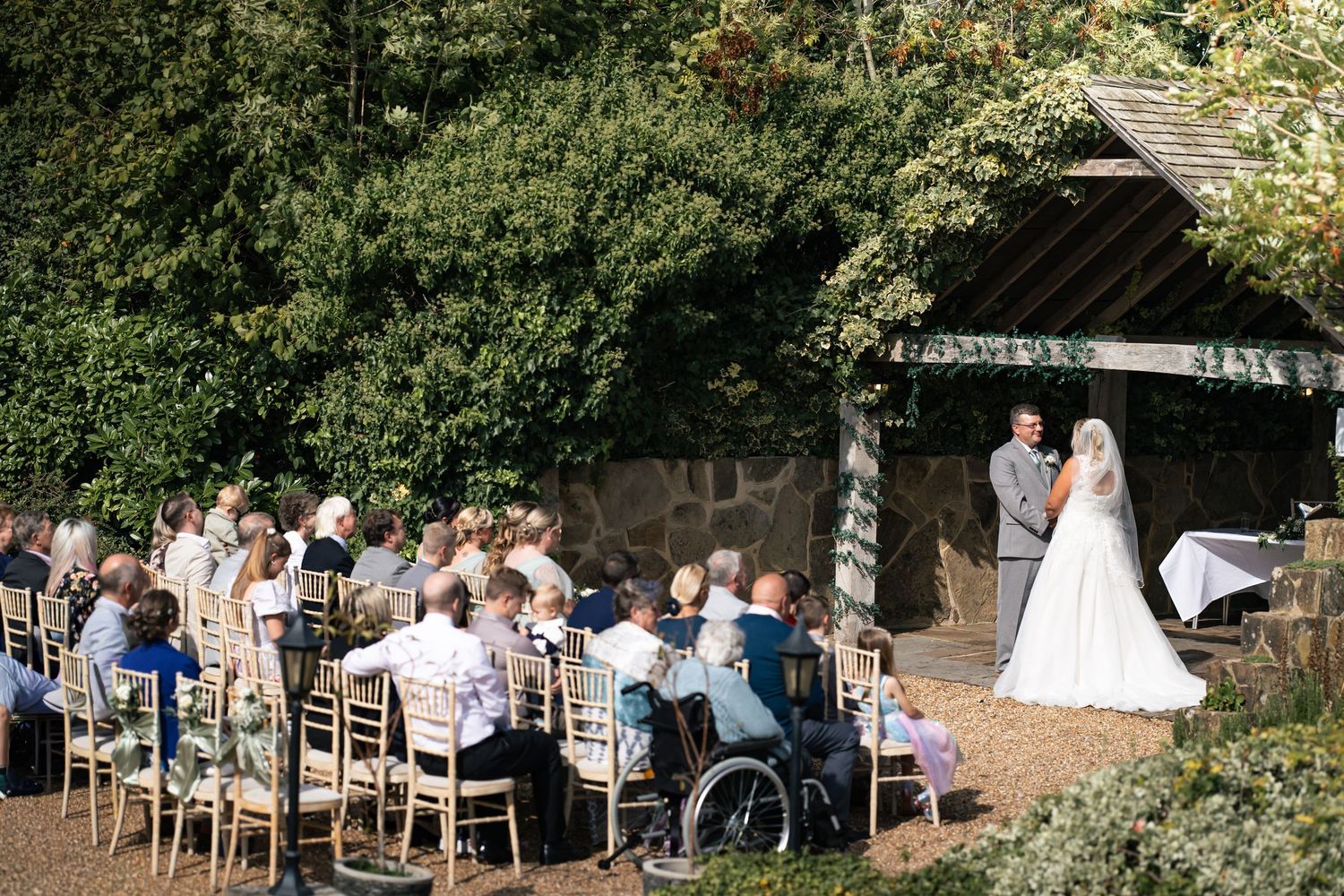 Aerial shot of wedding ceremony
