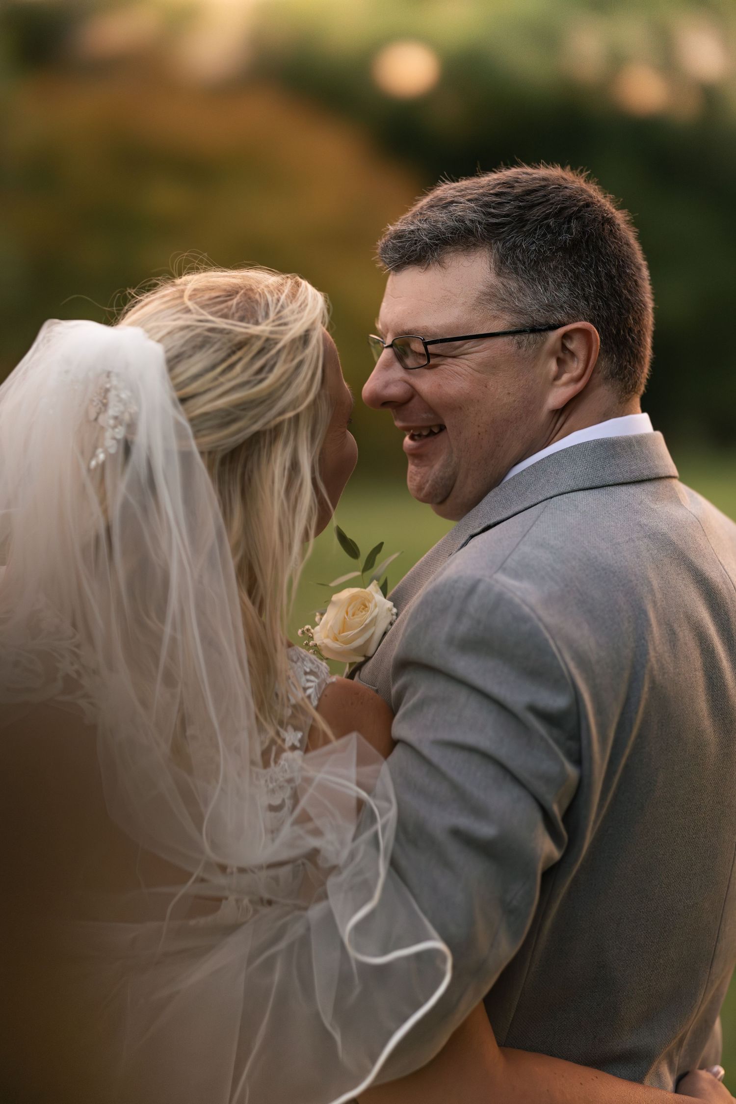 Smiling husband in candid moment with new wife