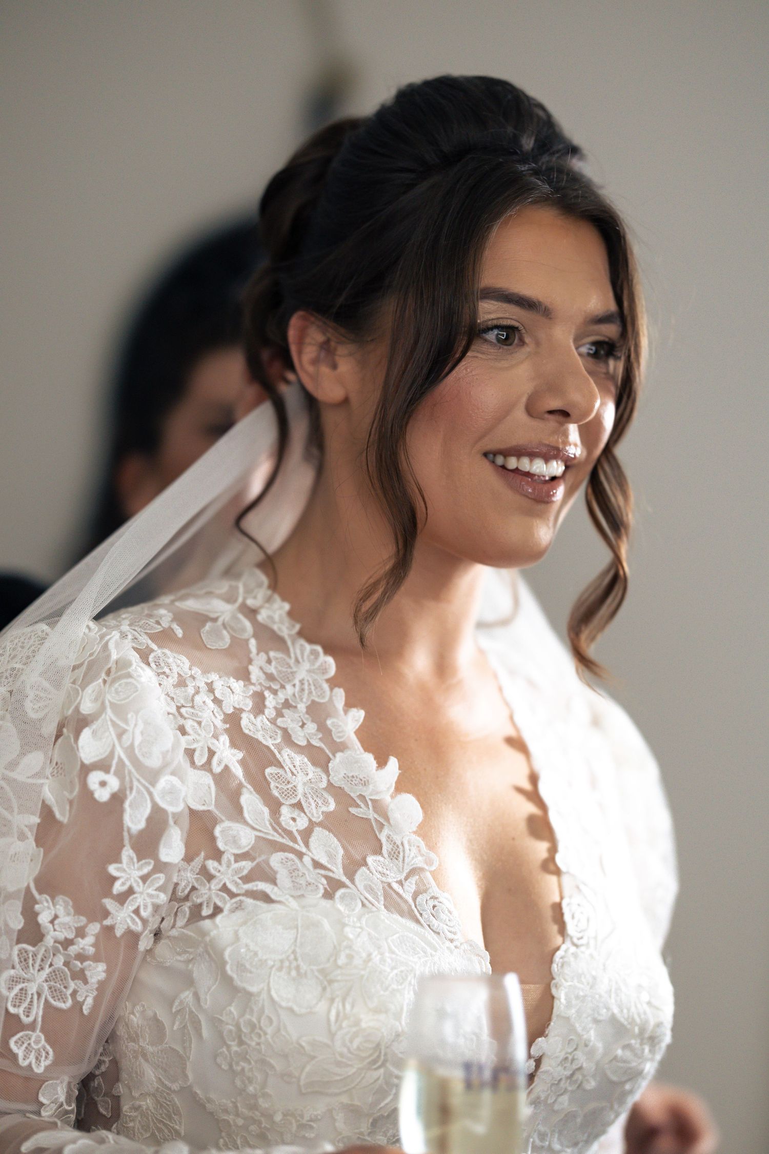 Beautiful bride having just finished having hair and make-up professionally done.