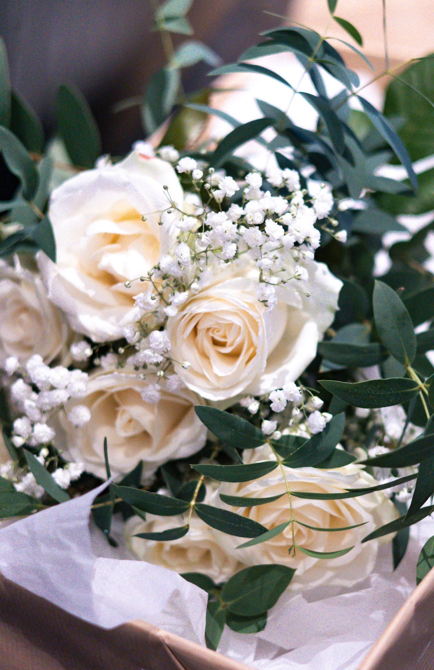 Wedding bouquet of white roses