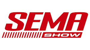 Red SEMA Show logo with bold text design and white accents on black background.