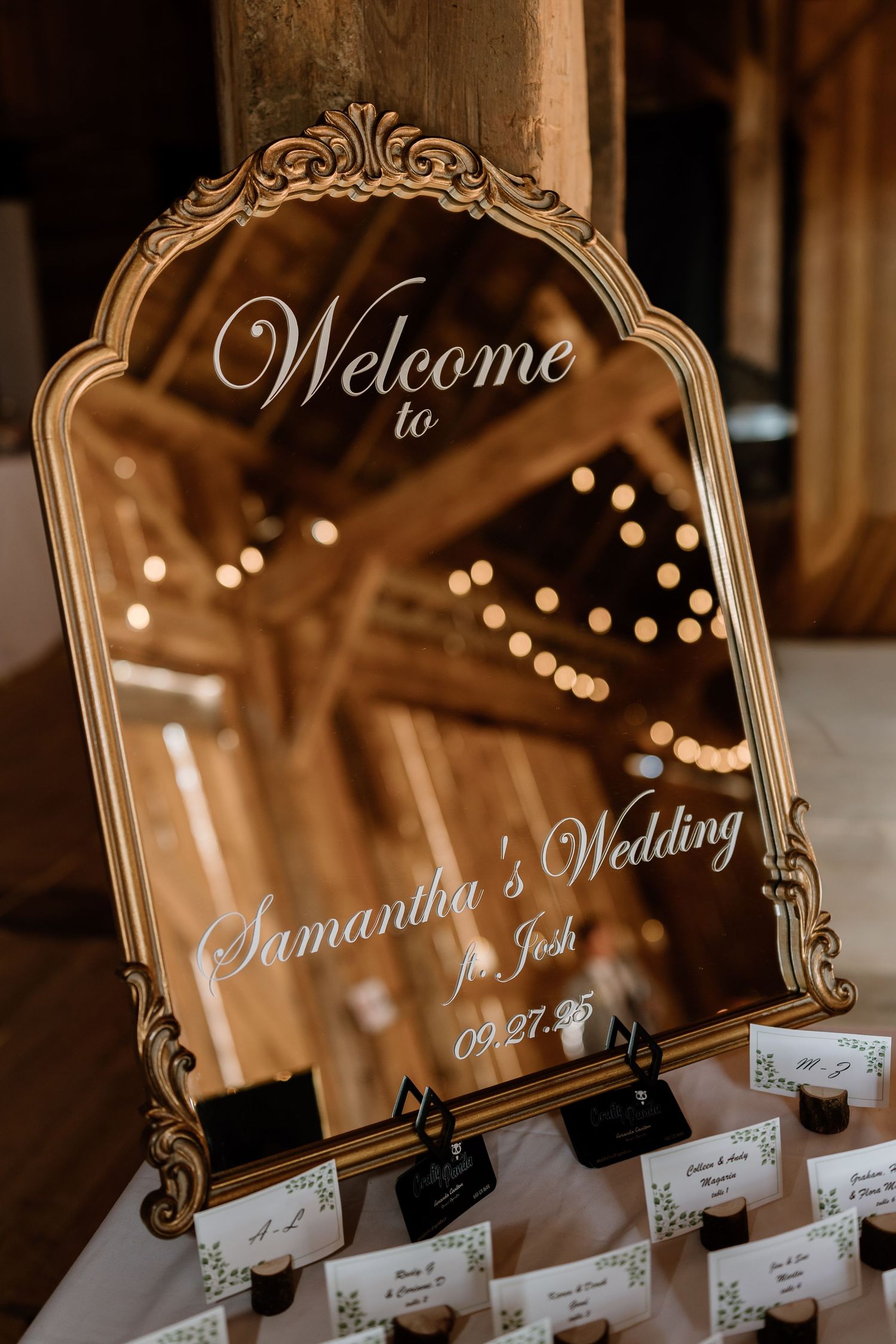 Ornate vintage-style welcome sign for a wedding with elegant calligraphy.