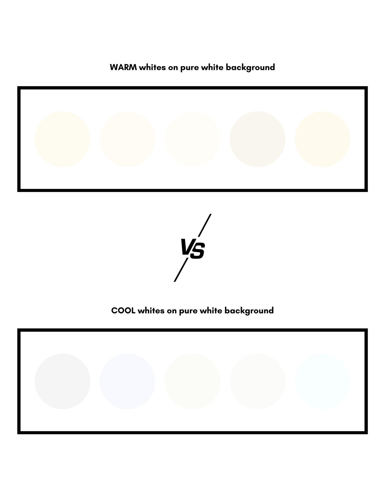 Minimalist design showing warm versus cool color comparison bars.
