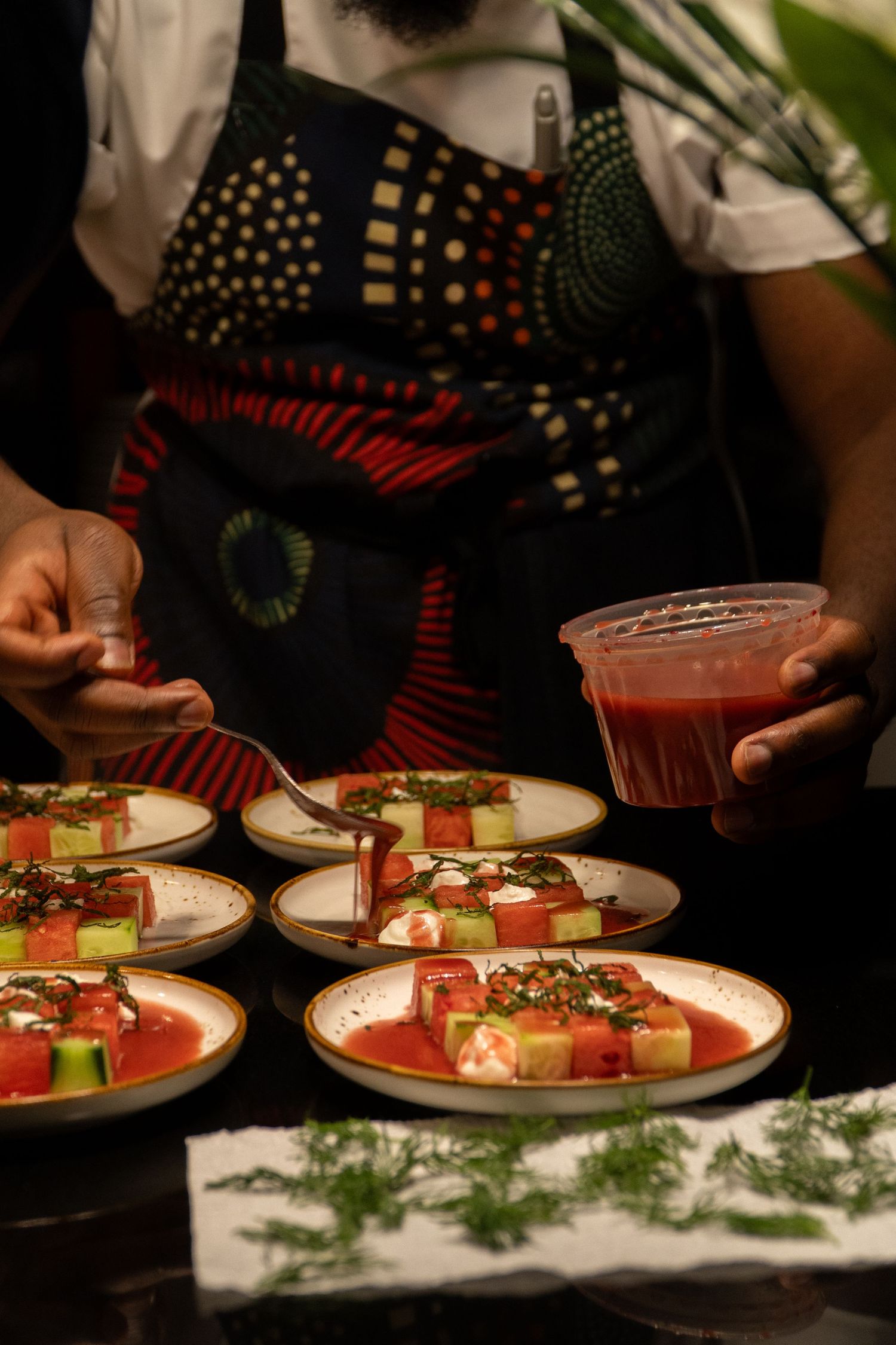 Chef Niyi Brown photographed during an Afro-fusion tasting by Wisely's Mind.
