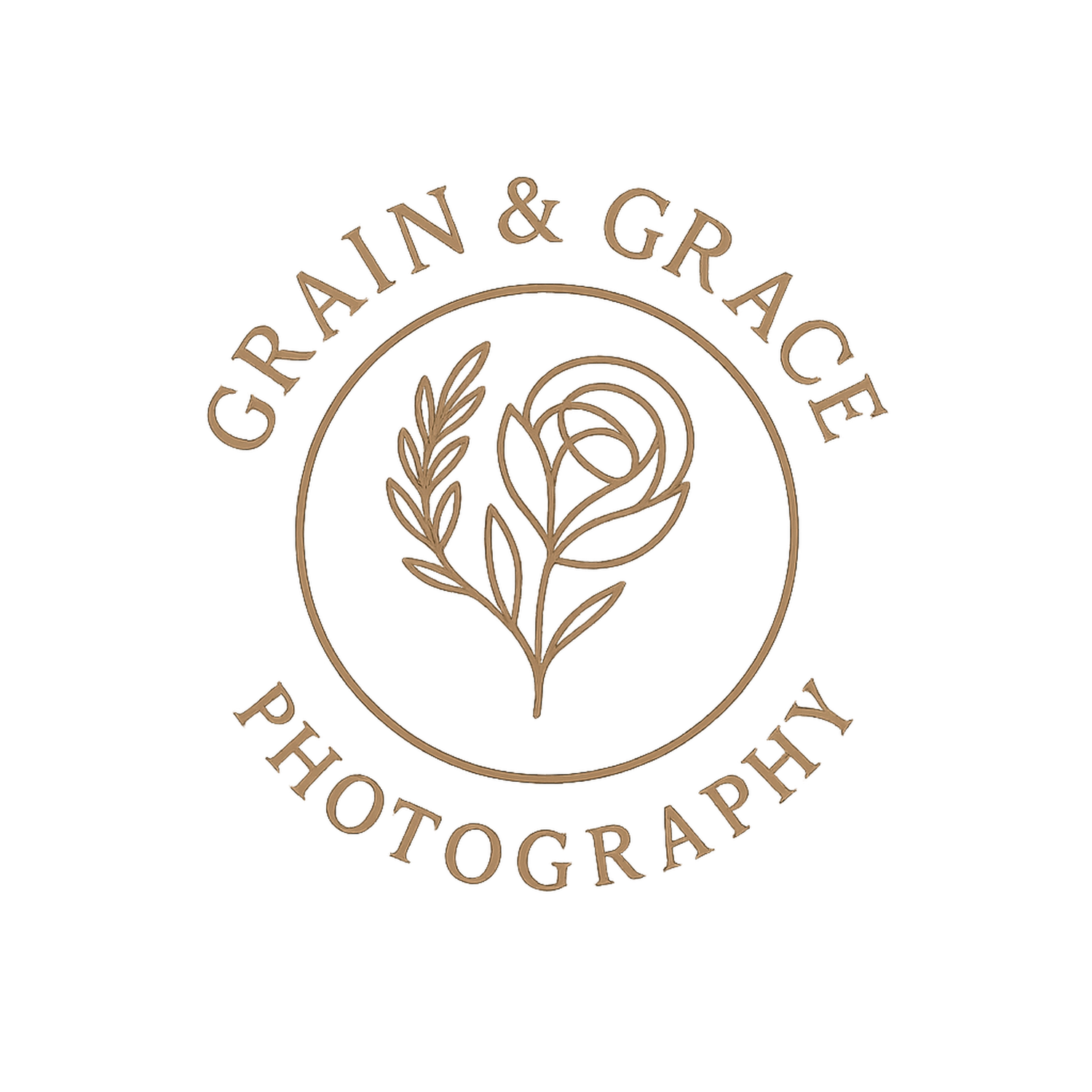 Elegant rose and leaf logo designs in gold tones for photography branding.