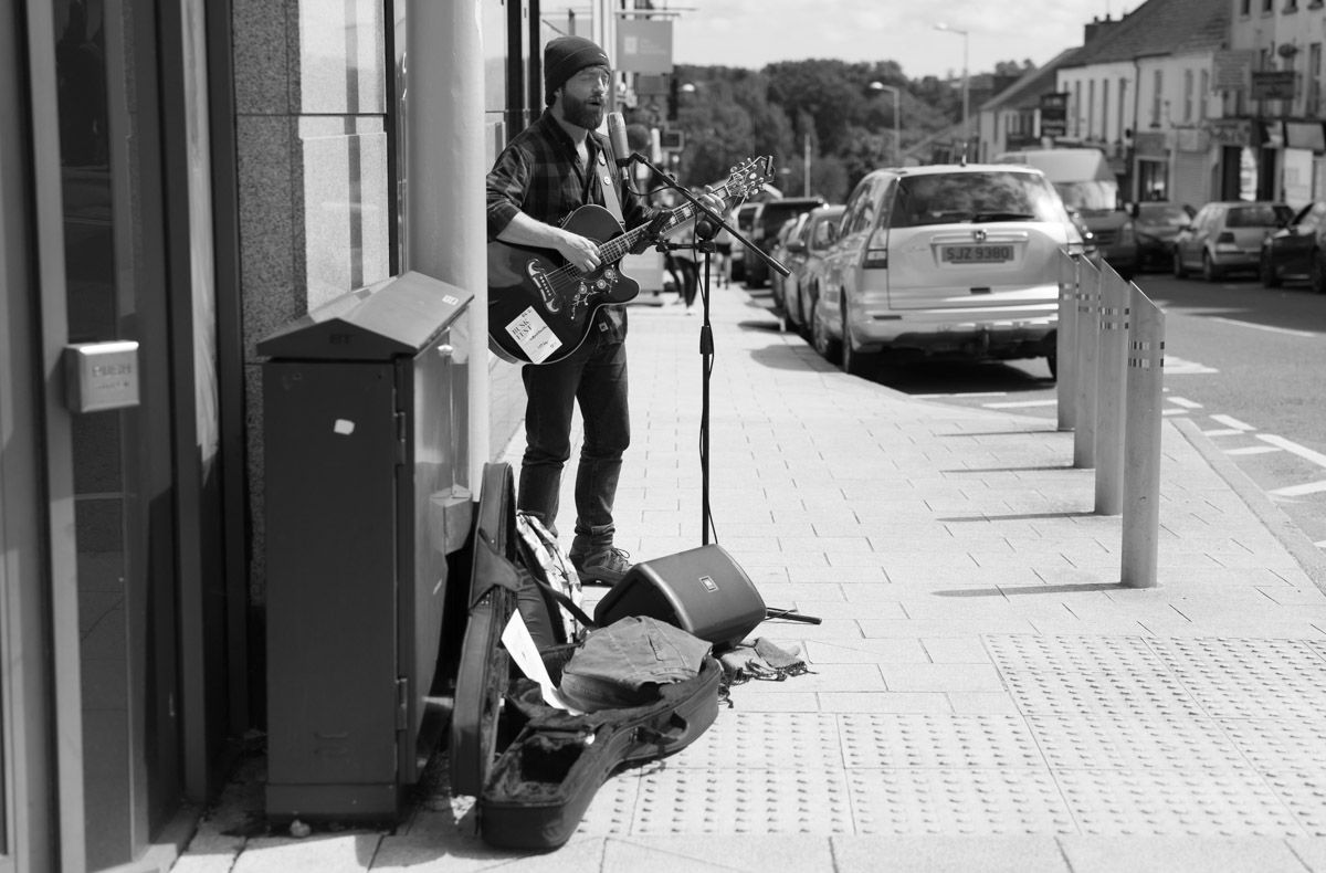 Busking on the street.