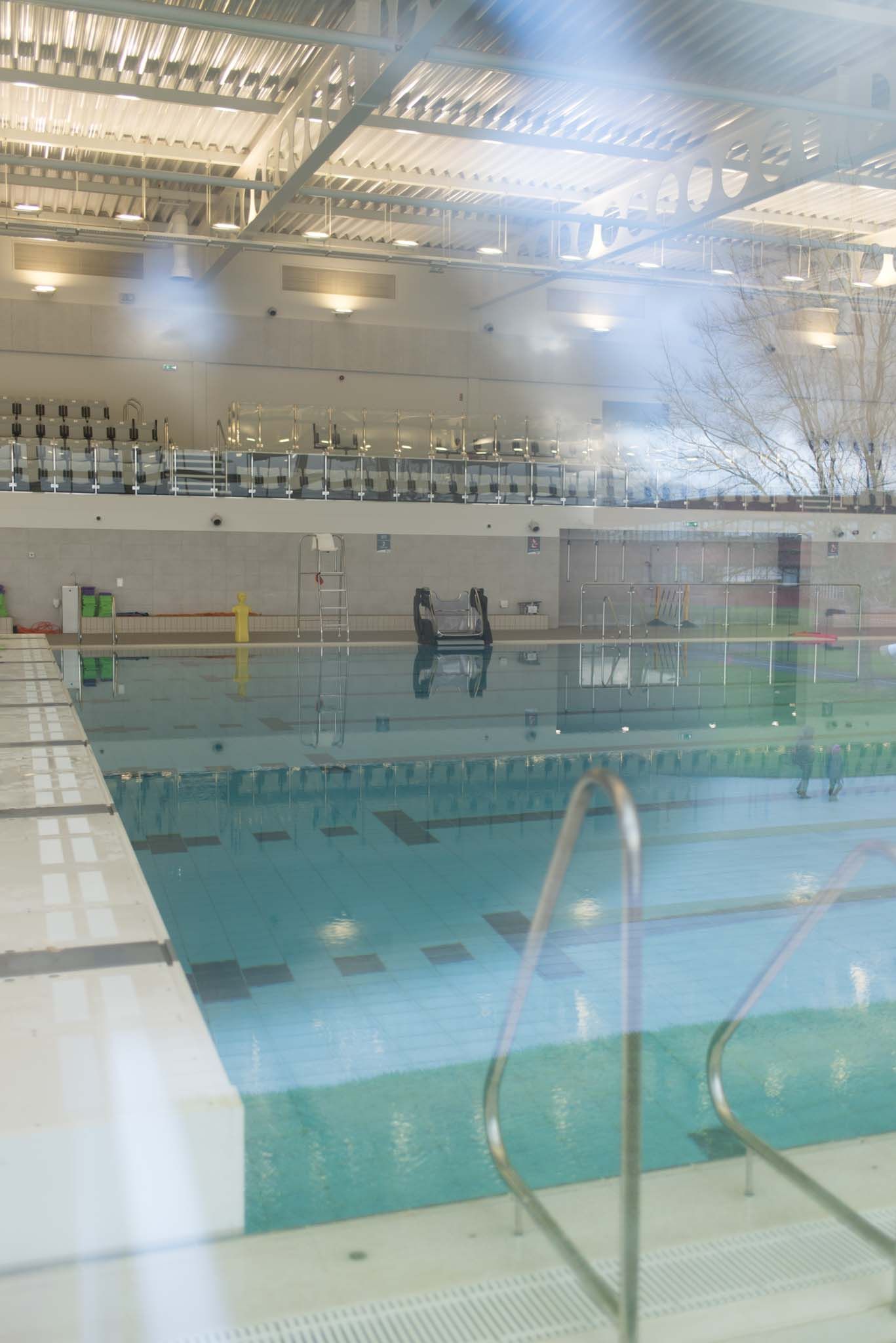 Swimming pool through a window.