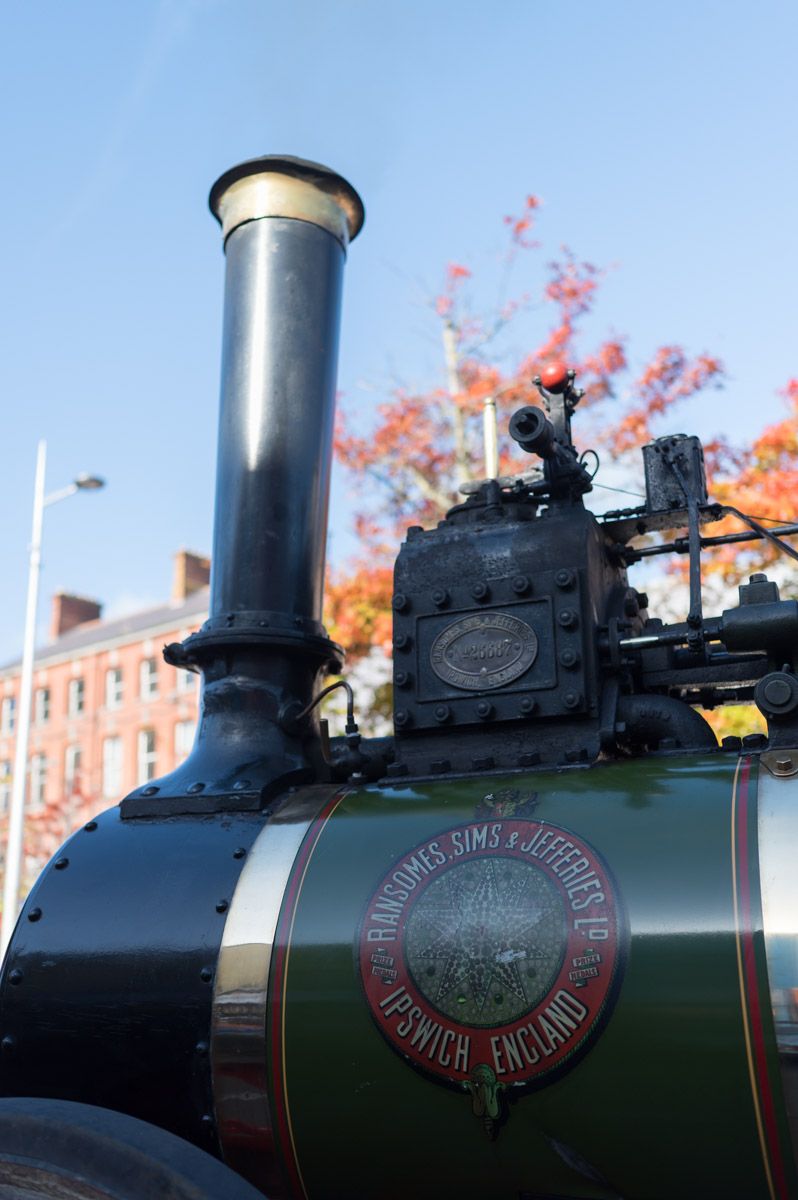 Close-up of a steam engine tractor.
