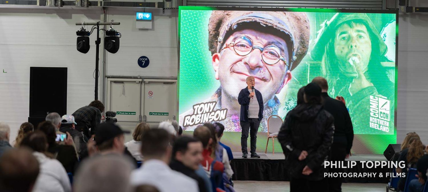 Tony Robinson on stage during a Q&A session at the Comic Con in Lisburn.