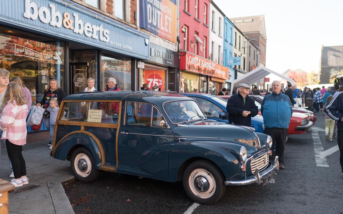 Vintage car outside Bob & Bert's Portadown on High Street.