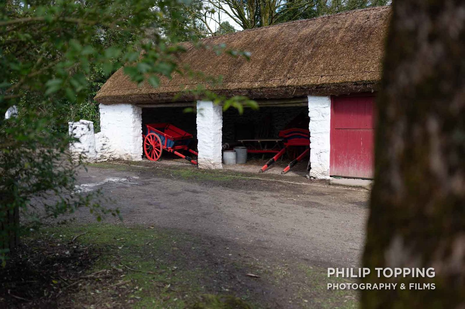 Horse cart in stables.