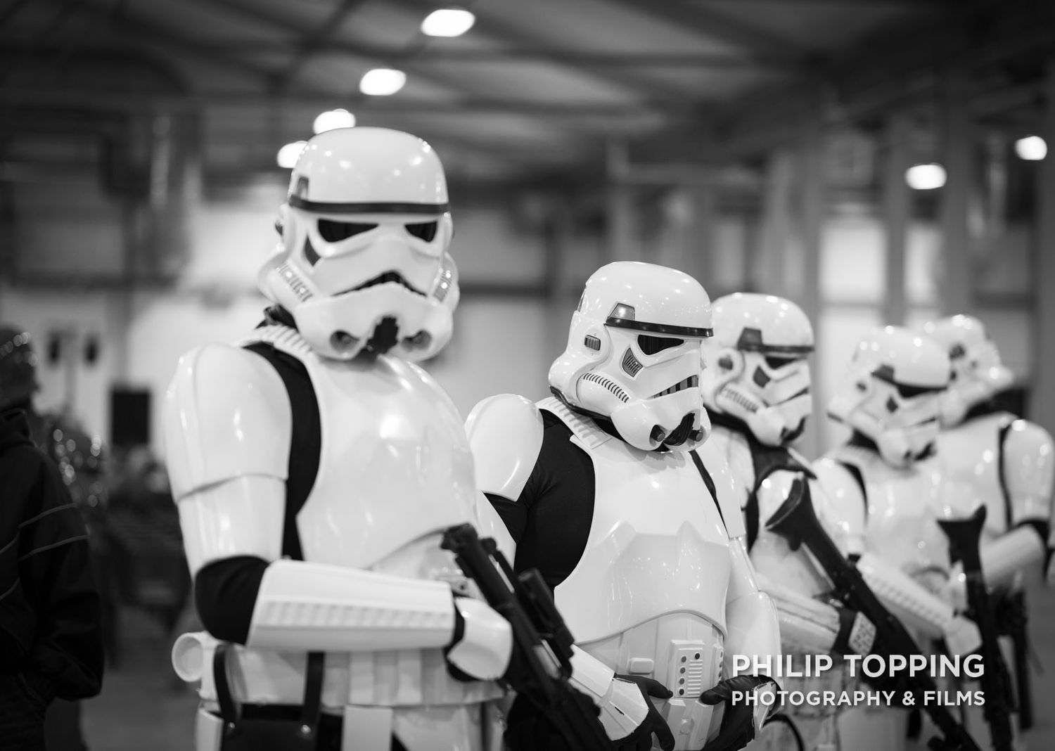 Close-up mono image of a Stormtrooper.