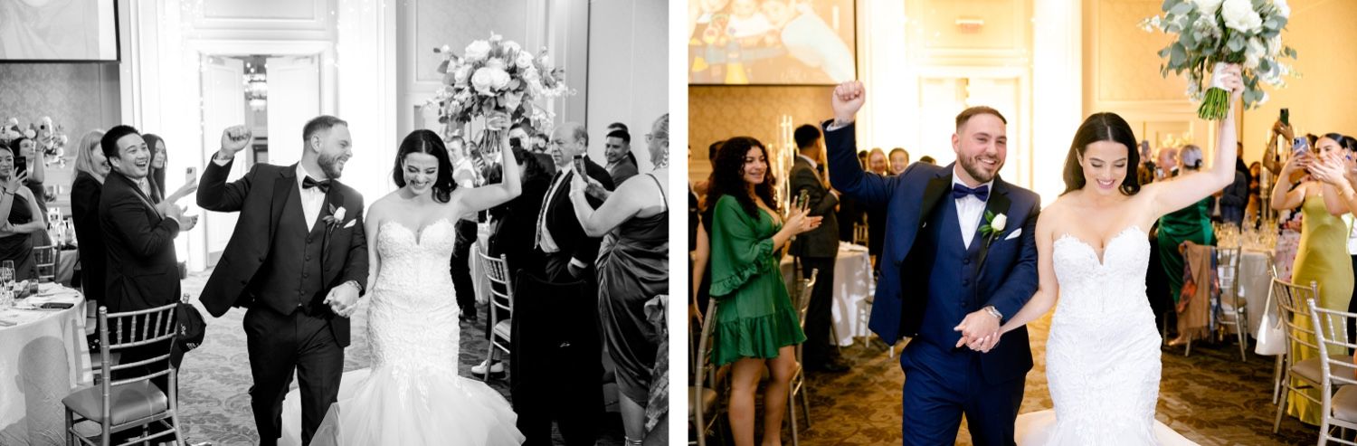 Wedding celebration with joyful guests dancing and celebrating in an elegantly decorated venue.