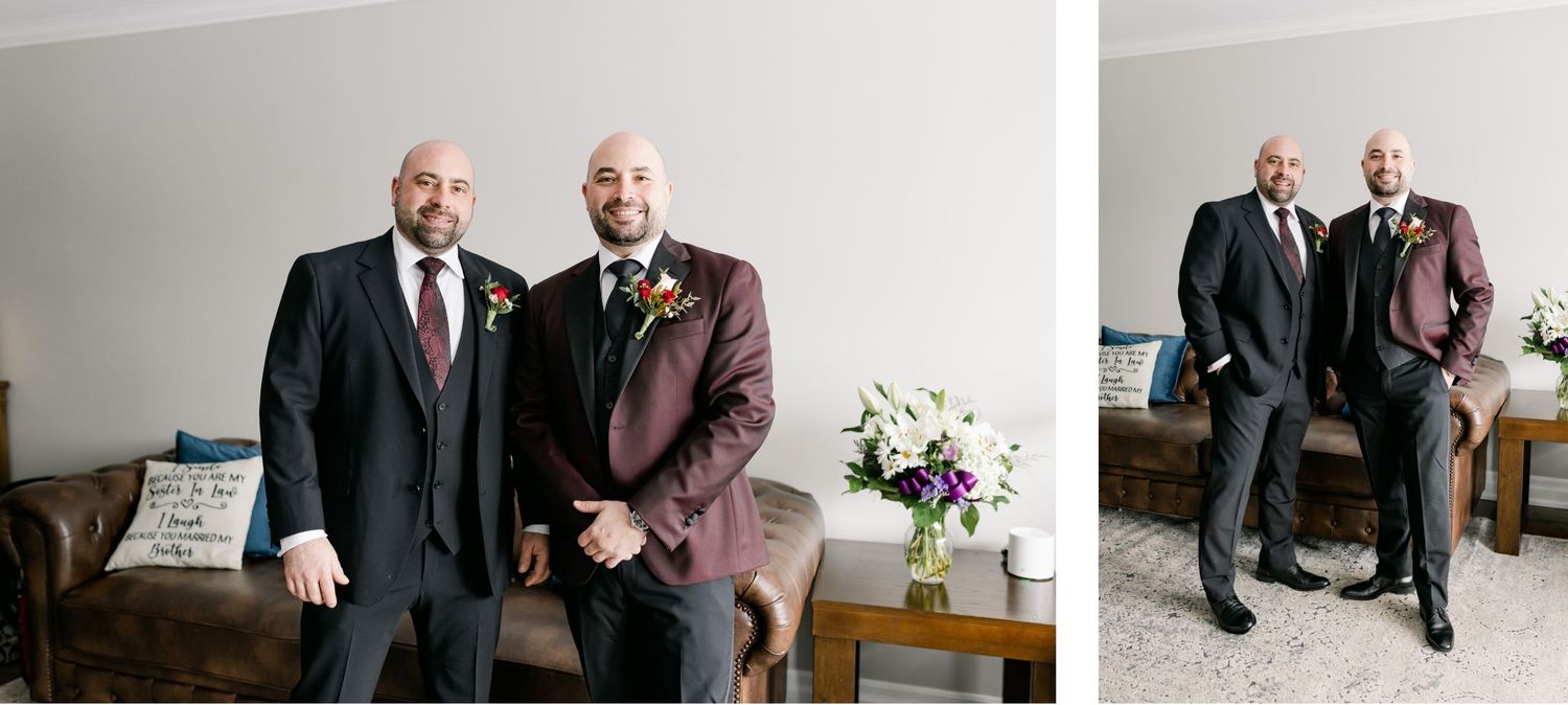 Two people in formal attire posing together in an elegant indoor setting.