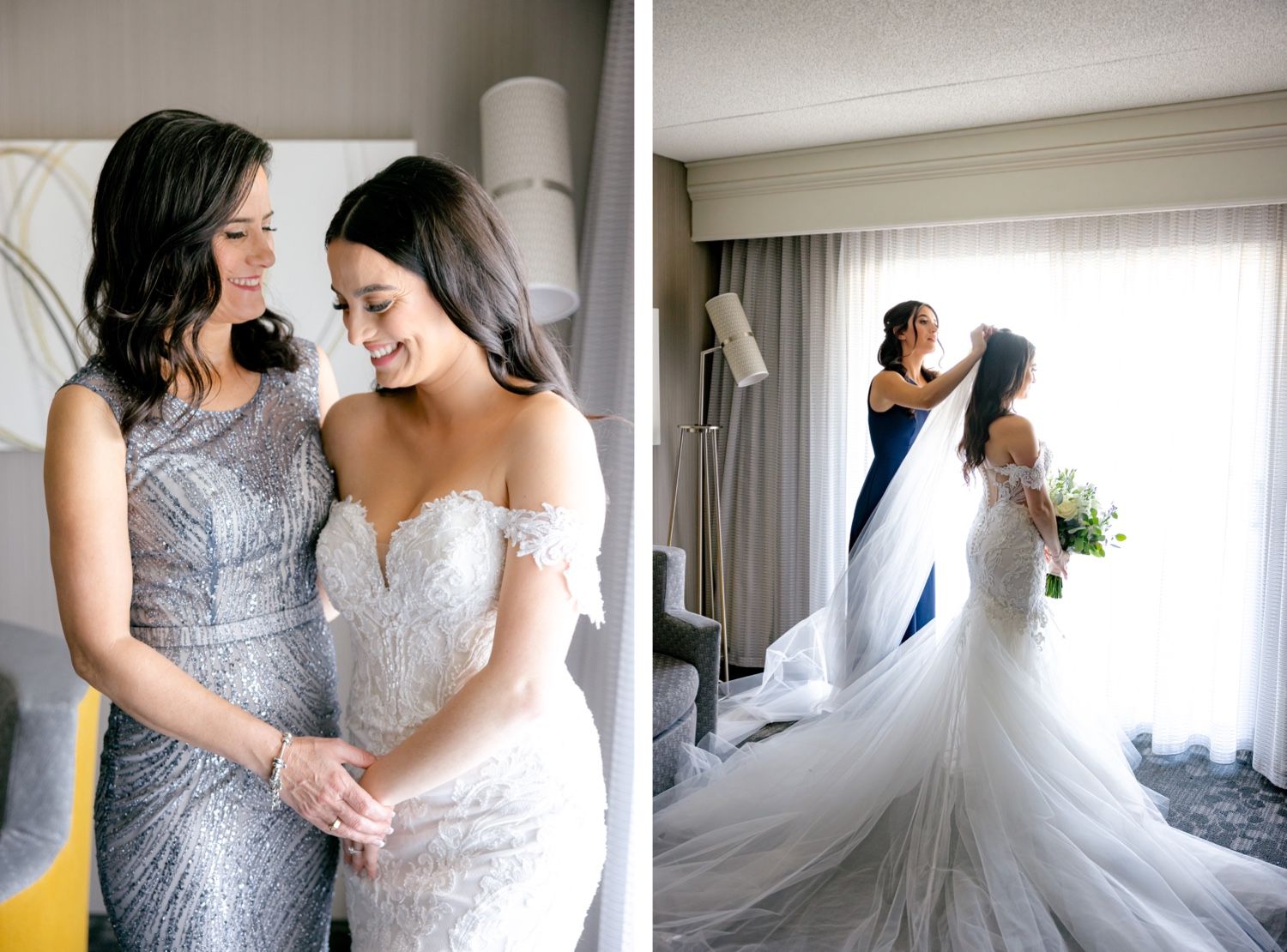Emotional pre-wedding moments captured in both color and black and white photographs.