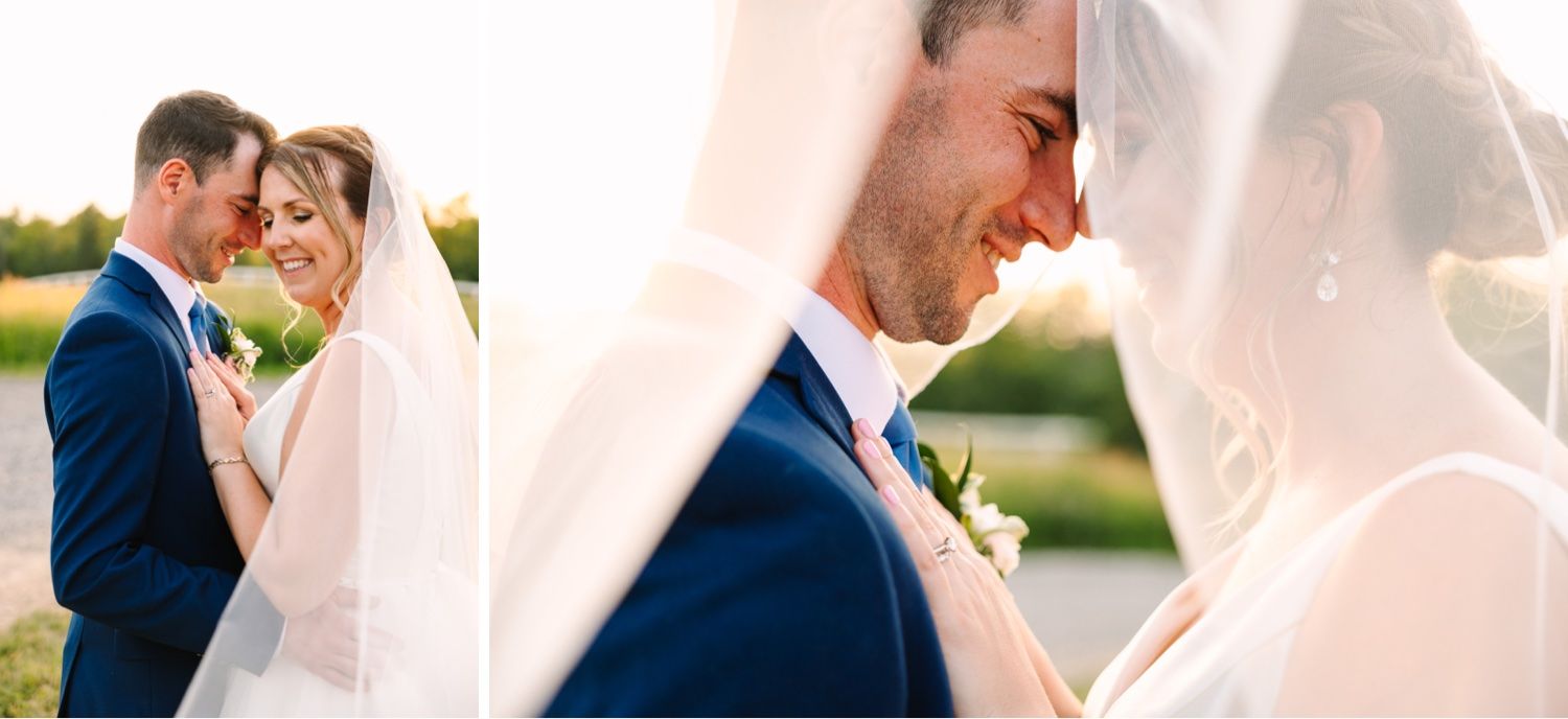 Close-up wedding portraits showing tender moments between couple.