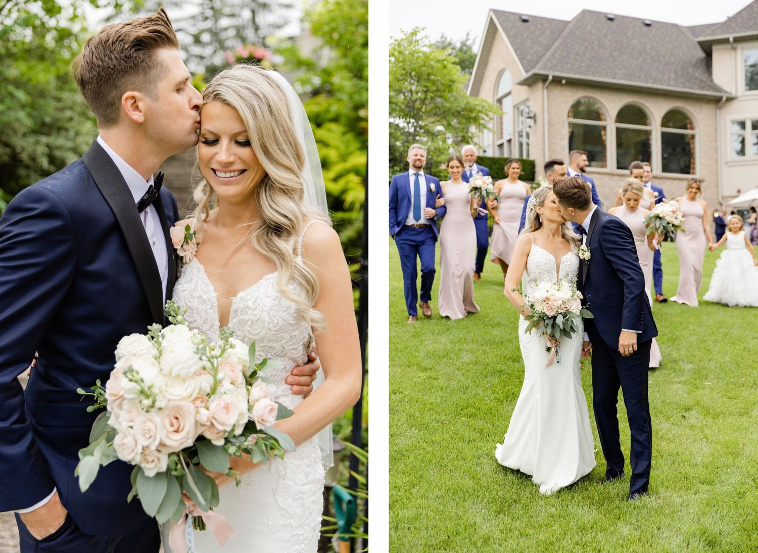 Tender wedding moments captured in garden setting and on mansion grounds.